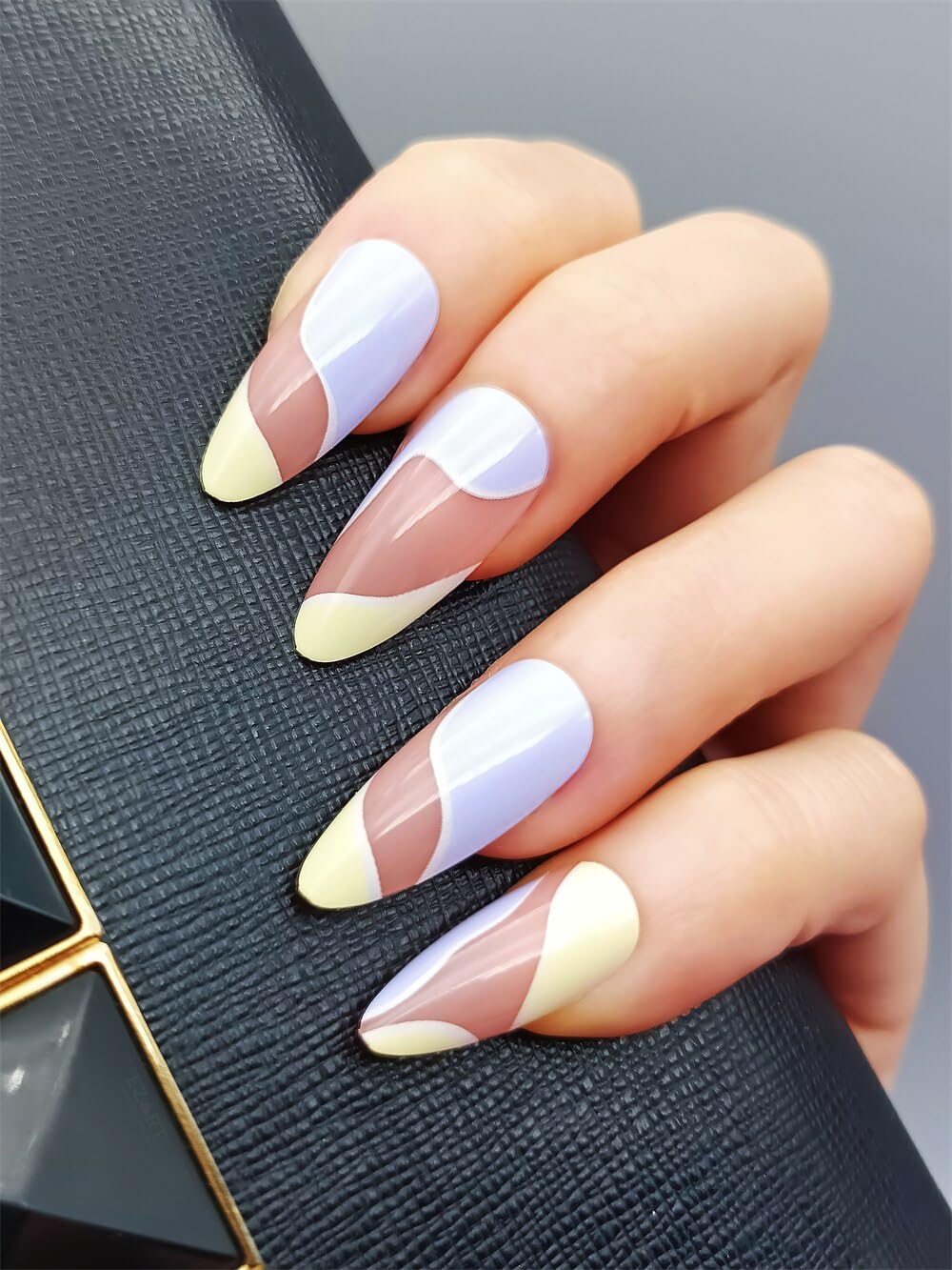 VIKSON INTERNATIONAL 24-Piece Lavender Lilac Purple Yellow Press-On Nails | UV Treated Glossy Gel Fake Artificial Nail Extensions Set | Includes Nail Glue, Sticker Sheet & Application Kit for Women & Girls | Perfect for Parties, Weddings, Vacations & Everyday Wear