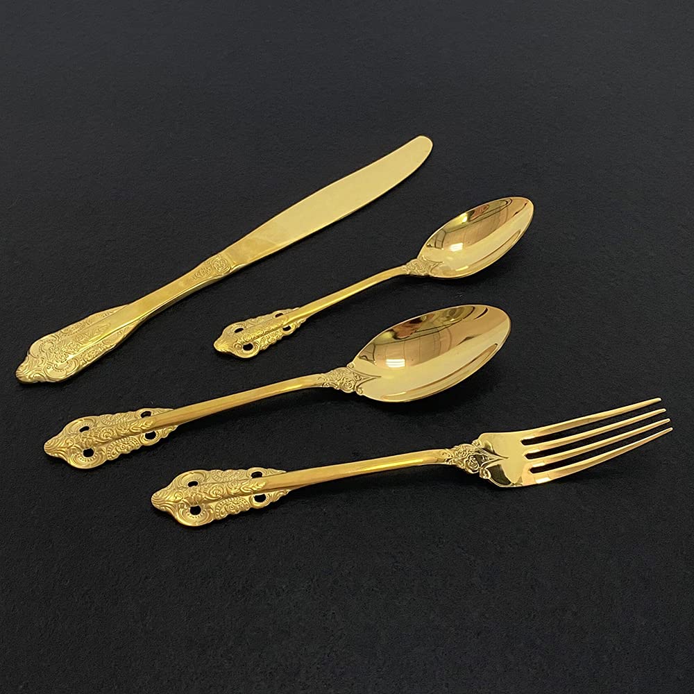 24-Piece Stainless Steel Mirror Finish Silverware Set - Gold Cutlery Set with Knife, Fork & Spoon for Dining, Parties & Kitchen Use - Elegant Western Dinnerware by ZZYY
