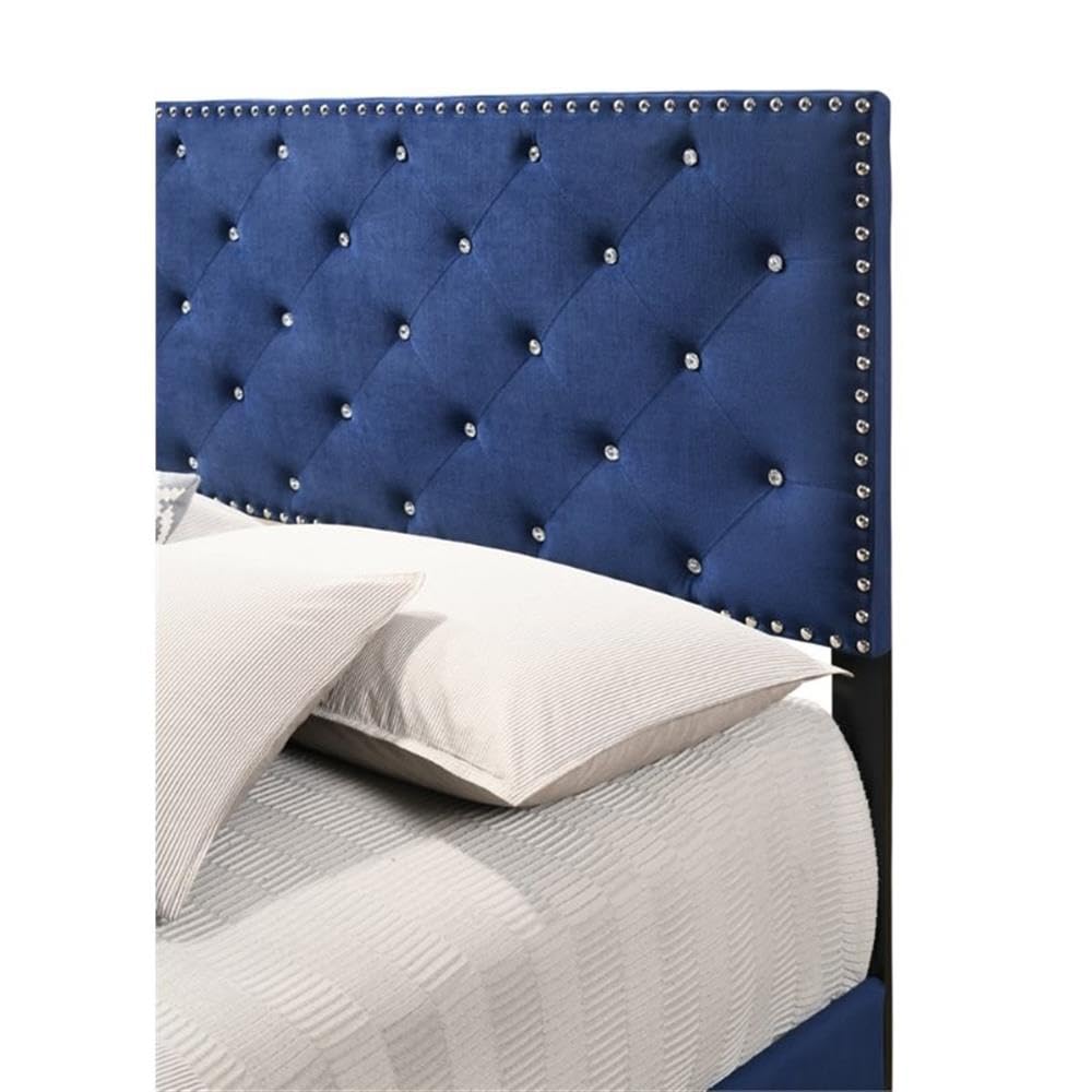Luxury Navy Blue Velvet Upholstered King Size Bed Frame - Modern Tufted Headboard with Solid Wood Legs | Perfect for Master Bedroom, Guest Room & Hotel Decor