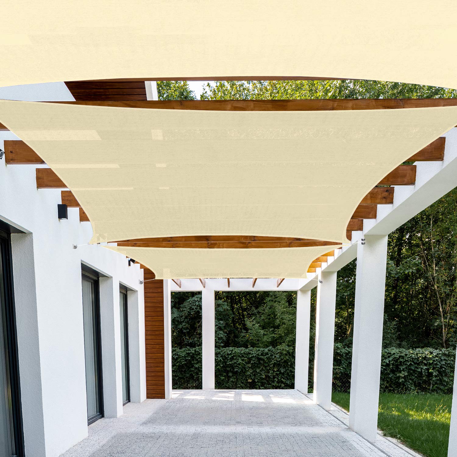 10' x 19' Beige Sun Shade Sail Canopy - UV Blocking Permeable Fabric for Patio, Garden & Pool Areas - Durable Outdoor Shade Solution with Custom Sizing Options - Perfect for Backyard, Deck and Outdoor Living Spaces