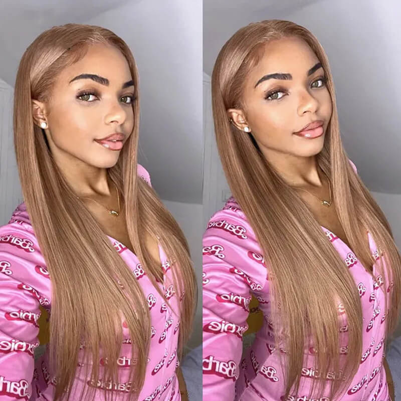 Eullair Rose Milk Tea Colored Body Wave Lace Frontal Wig - Light Flaxen Brown Straight Human Hair Wigs for Black Women | TikTok Hair Inspiration, Perfect for Cosplay, Daily Wear & Special Occasions