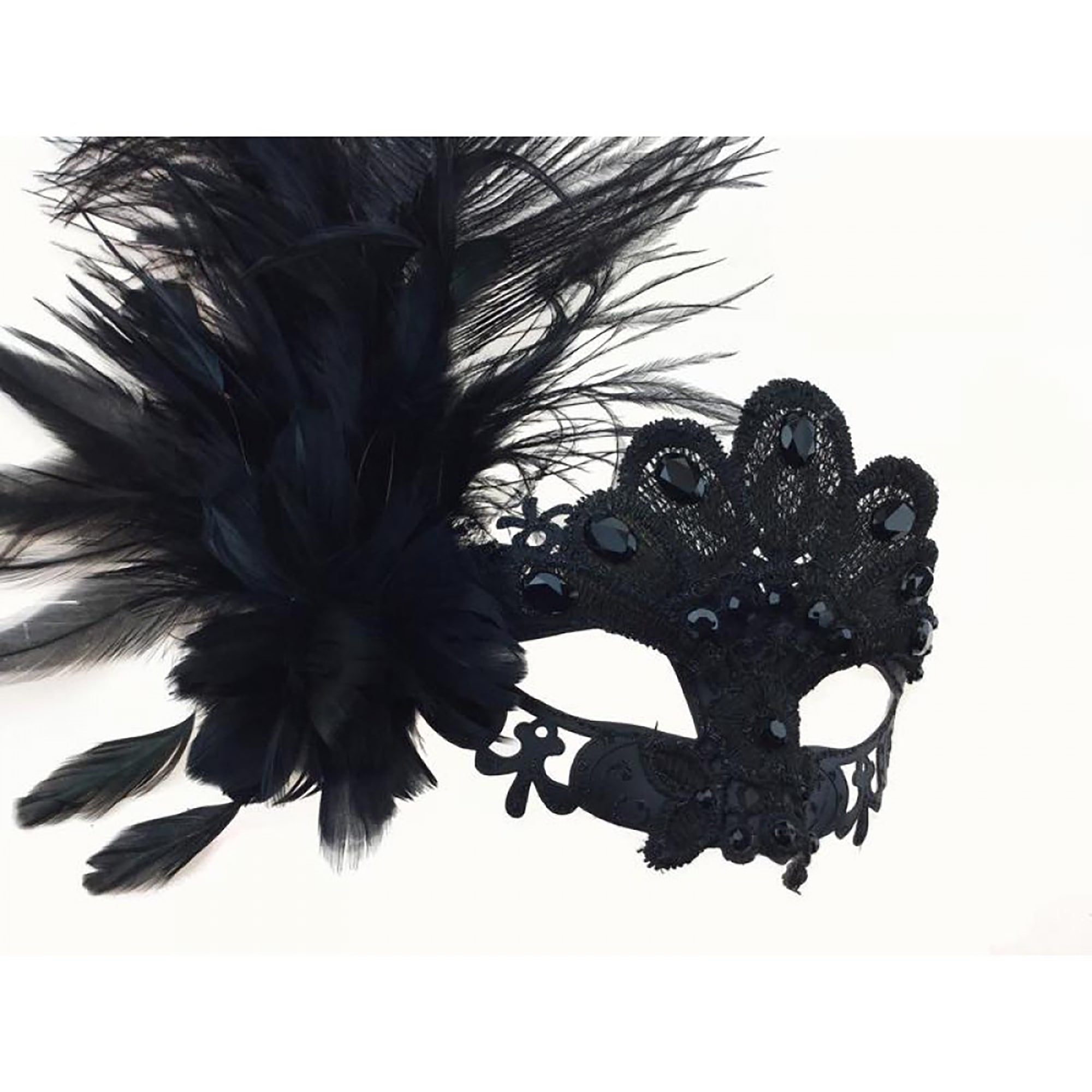 Elegant Black Venetian Mask with Feather for Masquerade Ball, Halloween Costume, Cosplay, and Party Accessories - 1 Count