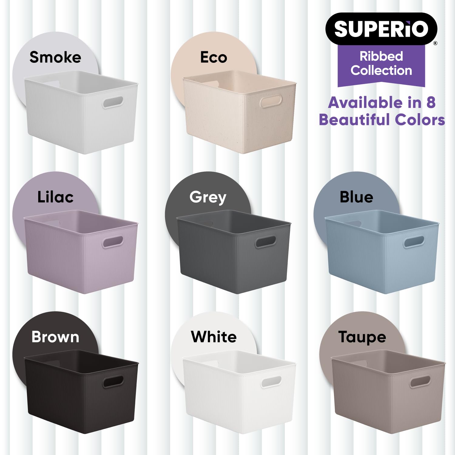 Superio Ribbed Plastic Storage Bins - 1.5L Grey Home Organizer Baskets (1-Pack) for Closet, Shelf & Drawer Organization | Decorative Open Storage Containers for Bedroom, Bathroom & Office Use