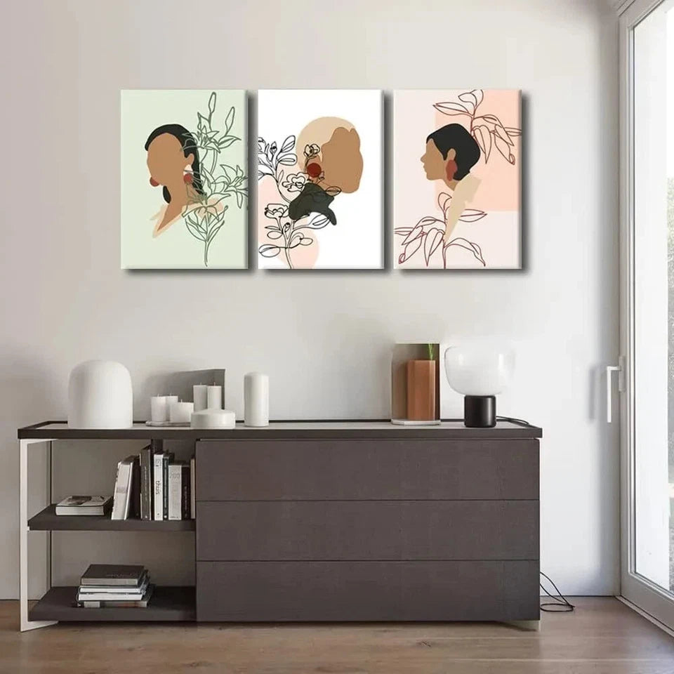 3-Piece Abstract African American Black Metal Wall Art Prints - Ready to Hang Modern Home Decor for Living Room, Bedroom & Office