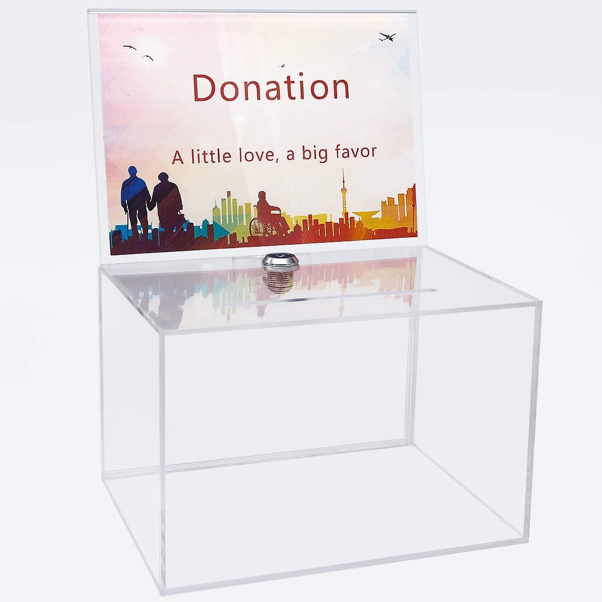 Secure Acrylic Donation Box with Lock - Large Clear Plastic Ballot Box for Fundraising, Voting & Charity Events - Includes Sign Holder & Business Card Slot - Perfect for Churches, Schools & Community Centers