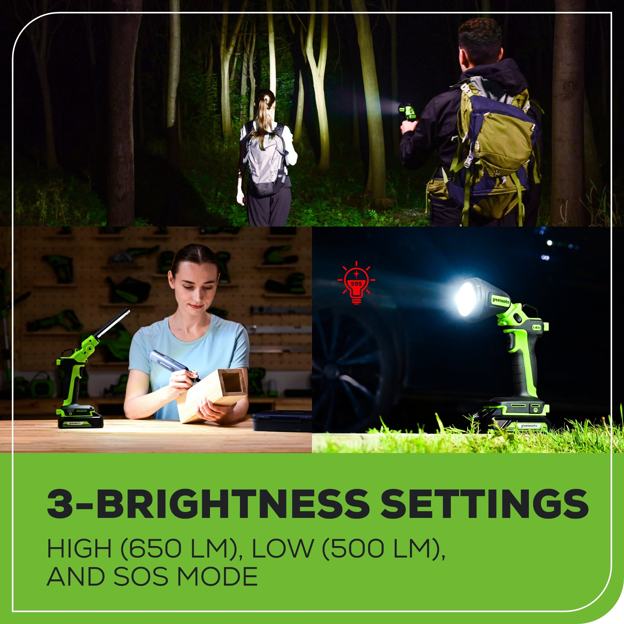24V Cordless Rechargeable LED Work Light with 2.0Ah Battery & Fast Charger - 2-in-1 Flashlight & Floodlight for Construction, Camping, Emergency & Home Repair
