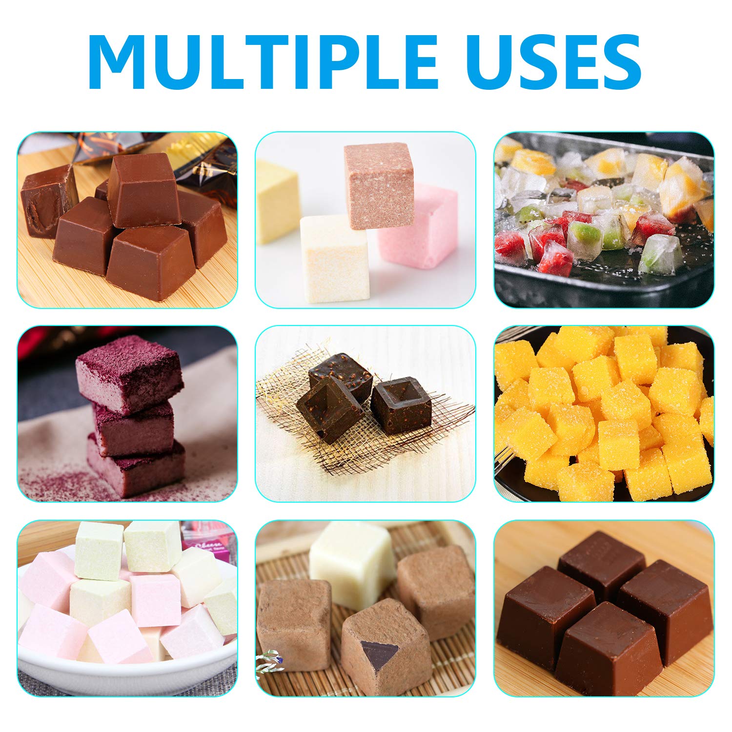 Premium Silicone Candy Molds - 2 Pack (126 Cavities) for Chocolate, Gummies, Jelly, Truffles & Caramels | Mini Square Ice Cube Tray | Perfect for Baking, Party Favors & DIY Desserts