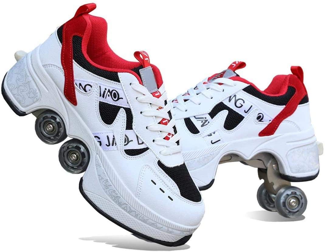 HYQW Roller Skates for Adults & Kids - Adjustable Double-Row Wheel Inline Skates with Hidden Wheels - Perfect for Commuting, Fitness & Outdoor Fun