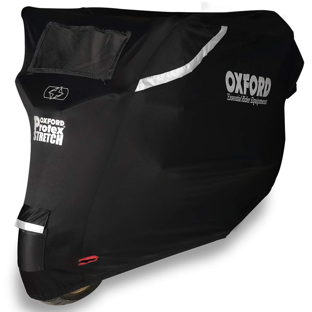 Premium Oxford Protex Stretch Outdoor Motorcycle Cover - Waterproof, UV Resistant, All-Weather Protection for Bikes, Cruisers & Scooters - Perfect for Garage, Travel & Outdoor Storage