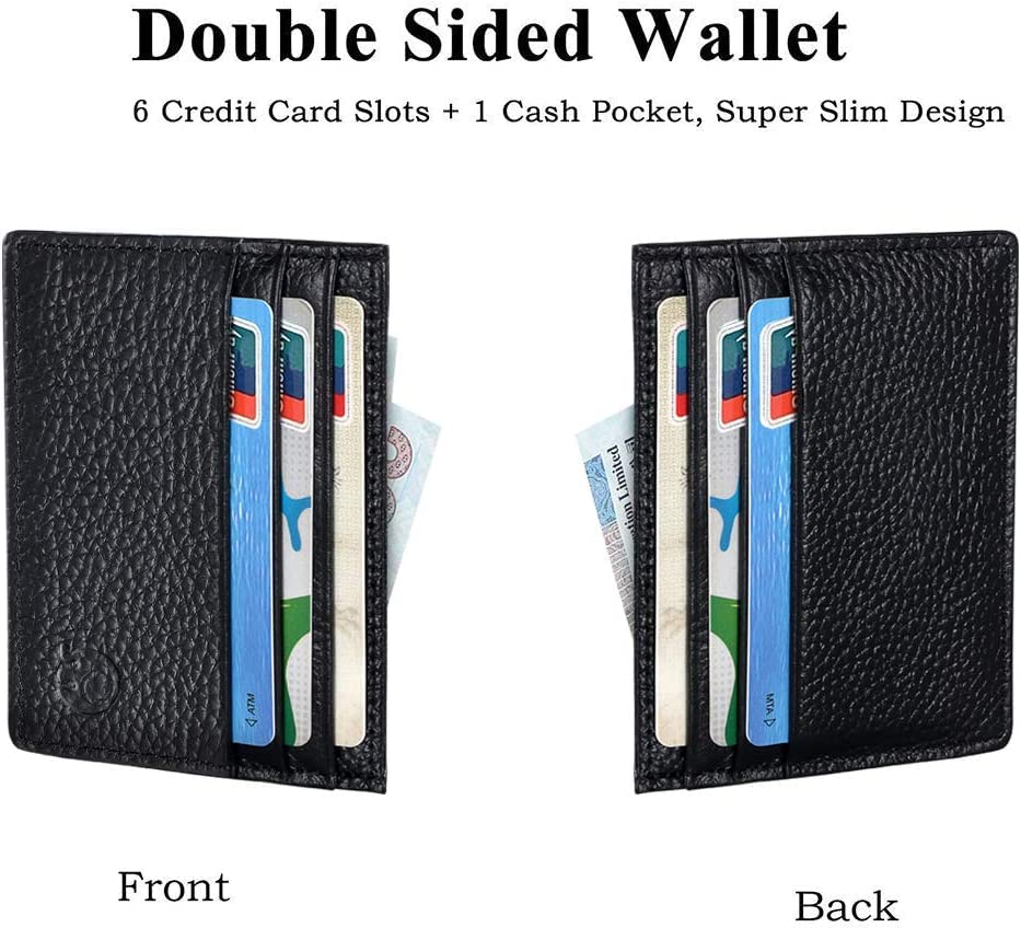 RFID Blocking Leather Credit Card Holder Wallet - Ultra Slim & Minimalist Front Pocket Wallet for Men & Women - 6 Card Slots + 1 Pocket (Black) | Perfect for Travel, Business & Everyday Use