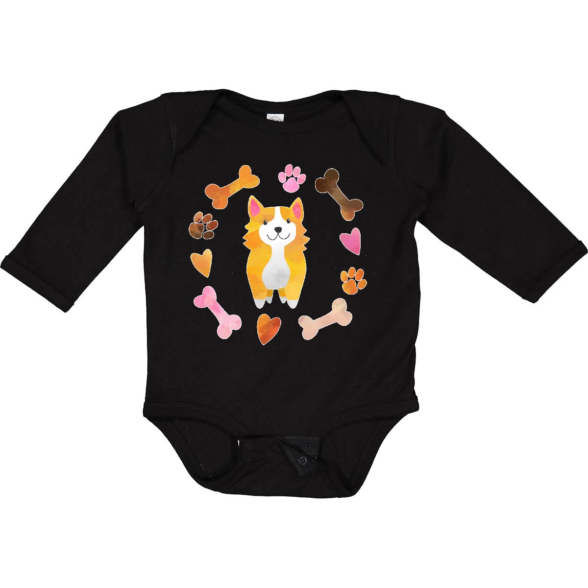 Inktastic Cute Corgi Puppy Valentine Long Sleeve Baby Bodysuit - Hearts & Bones Print - Perfect for Valentine's Day, Photo Shoots & Casual Outings