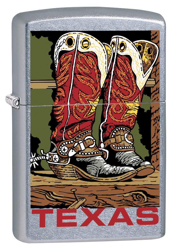 Zippo Lighter Texas Two Boots Street Chrome 80562 - Windproof Refillable Metal Lighter for Outdoor Camping, Hiking & Everyday Carry