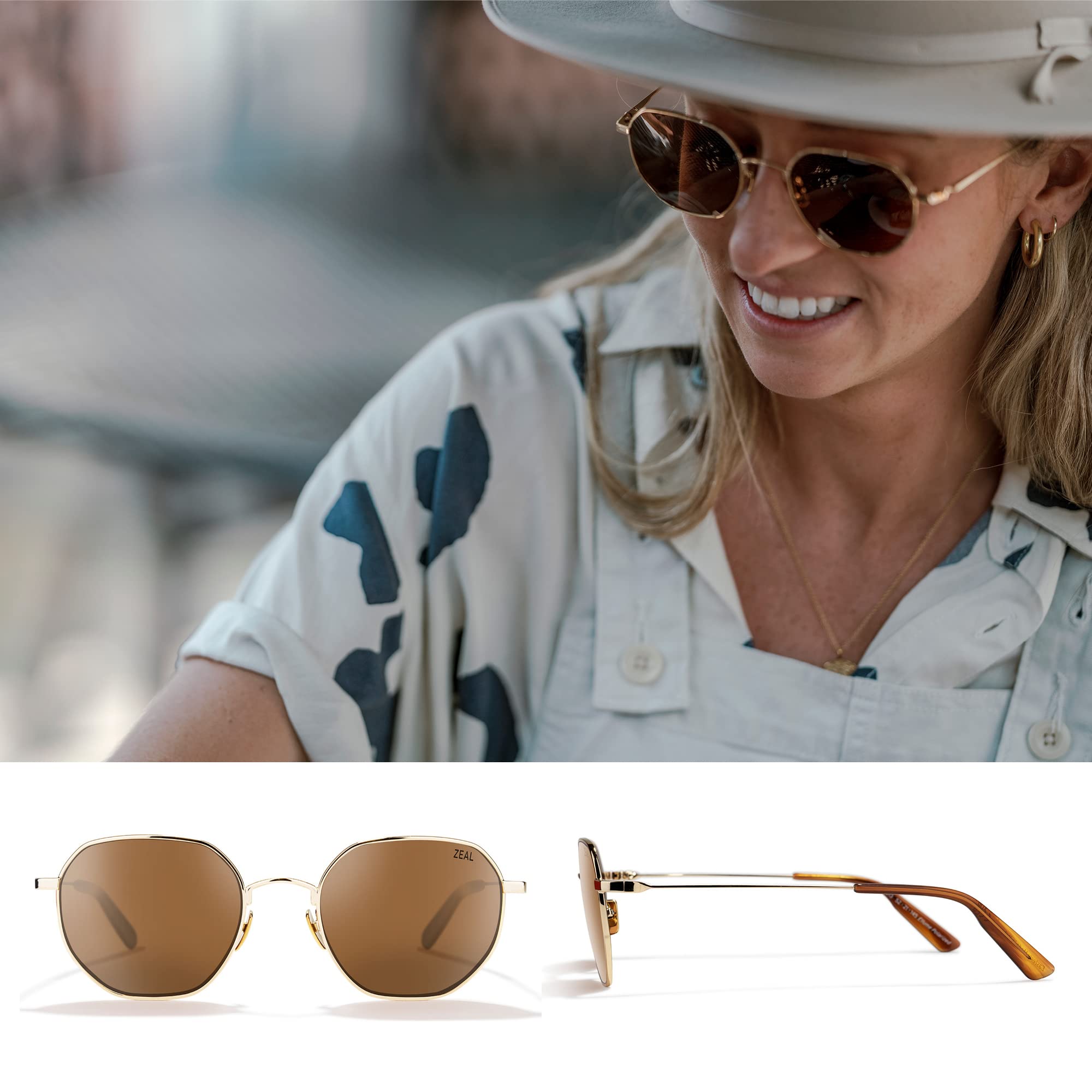 Zeal Optics Easterly Round Aviator Polarized Sunglasses for Men & Women - UV Protection, Lightweight & Stylish for Driving, Beach & Outdoor Activities