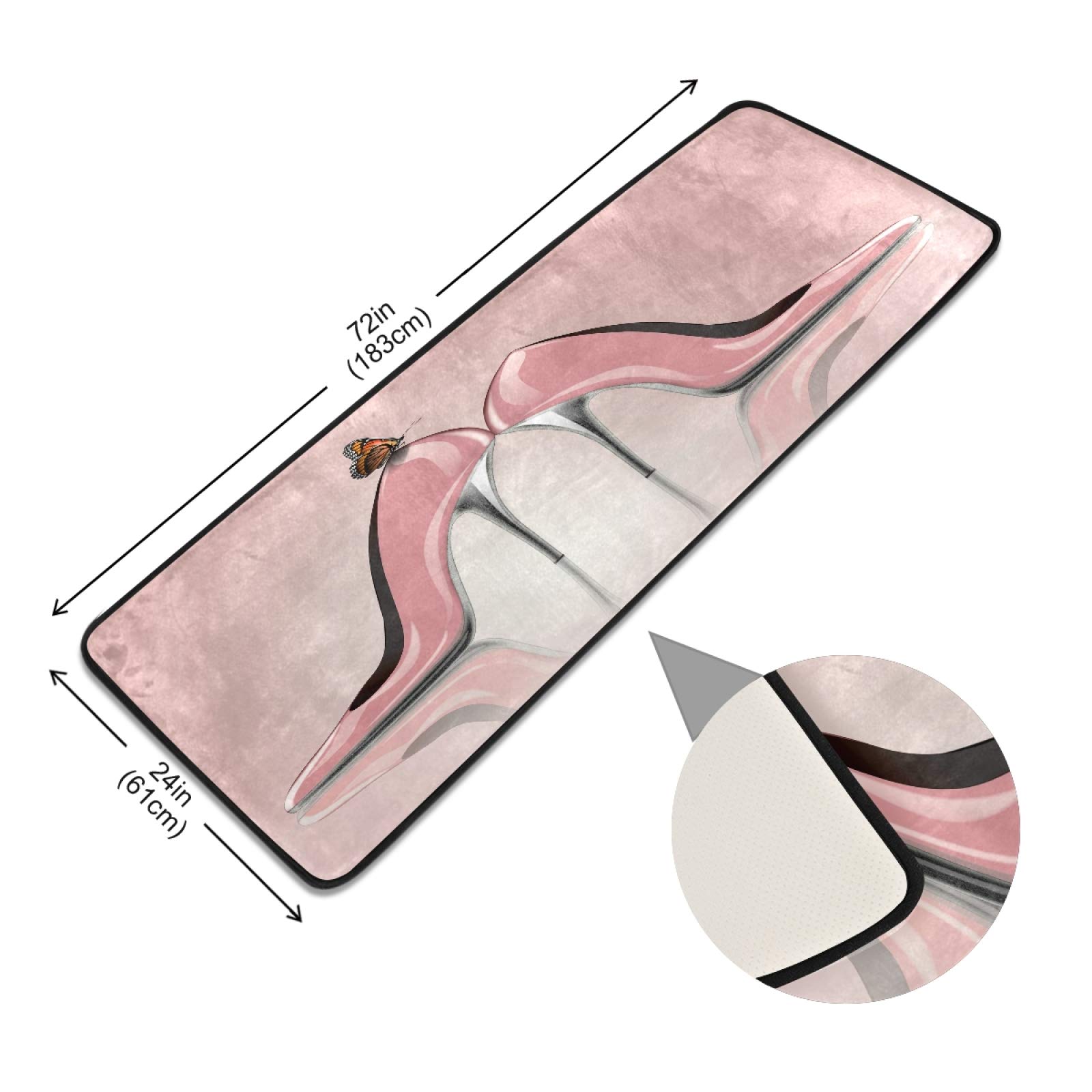 Non-Slip Pink Butterfly High Heel Runner Rug 2'x6' - Soft Hallway Carpet for Living Room, Bedroom, Bathroom & Entryway - Perfect for Home Decor, Wedding Aisle & Photo Backdrops