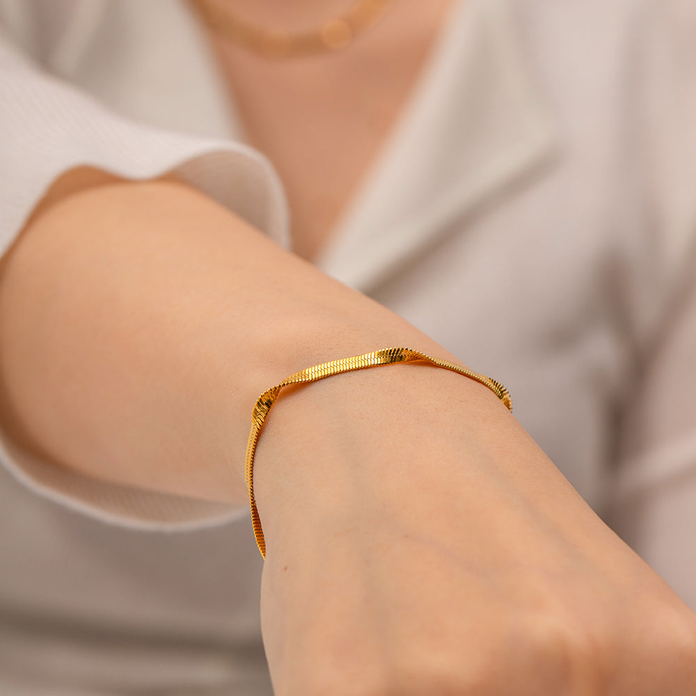 18K Gold Plated Stainless Steel Snake Chain Bracelet for Women - Waterproof, Hypoallergenic, Durable Jewelry Gift for Anniversary, Birthday | Everyday Wear, Date Night, Special Occasions