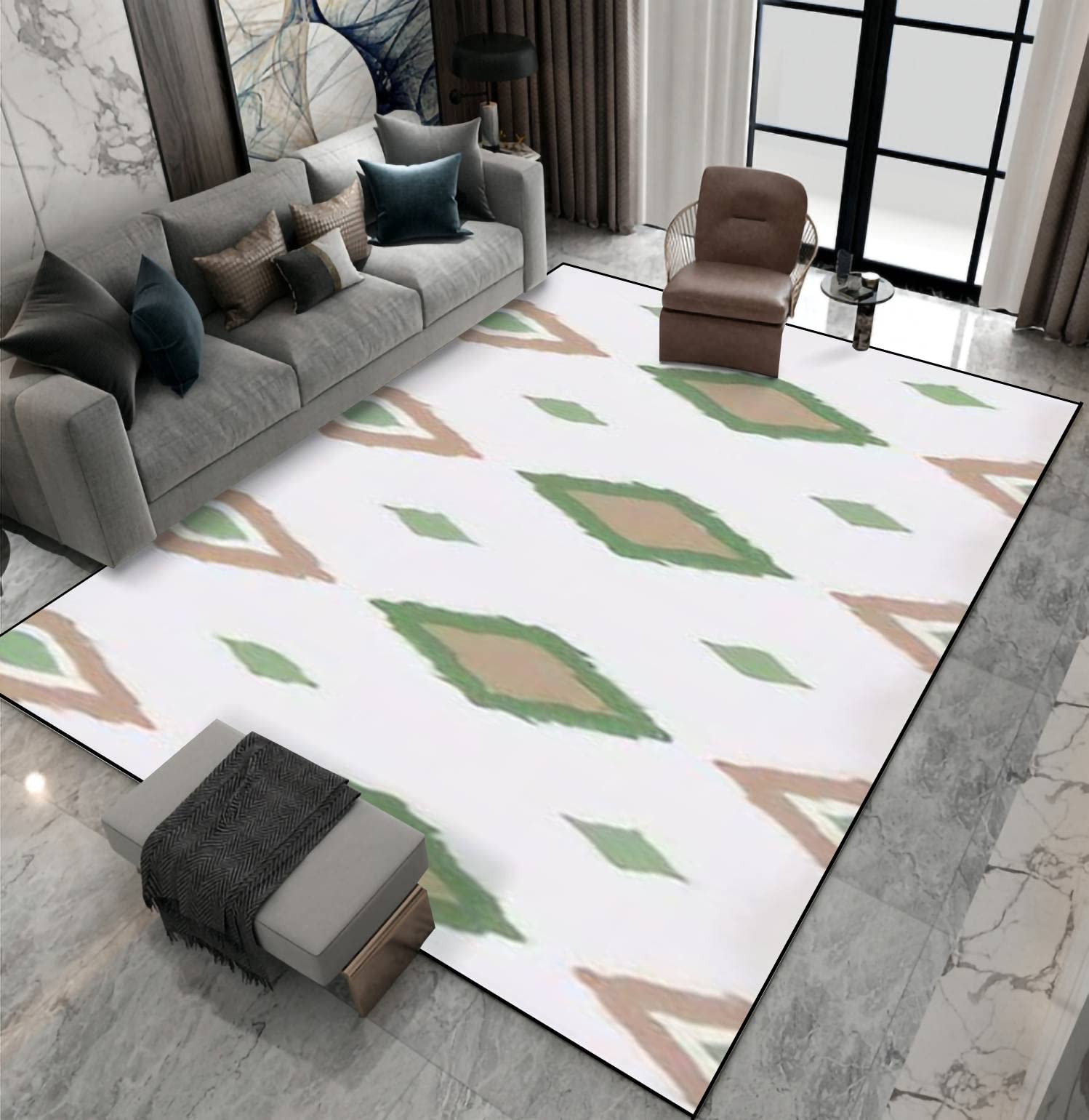 Non-Slip Area Rug with Paint Brush Strokes Design - Freehand Grunge Dash Line Motif for Indoor/Outdoor Use - Perfect for Living Room, Bedroom, Kids Room, Yoga Mat, Patio Floor & Home Decor - Durable Carpet Runner & Doormat