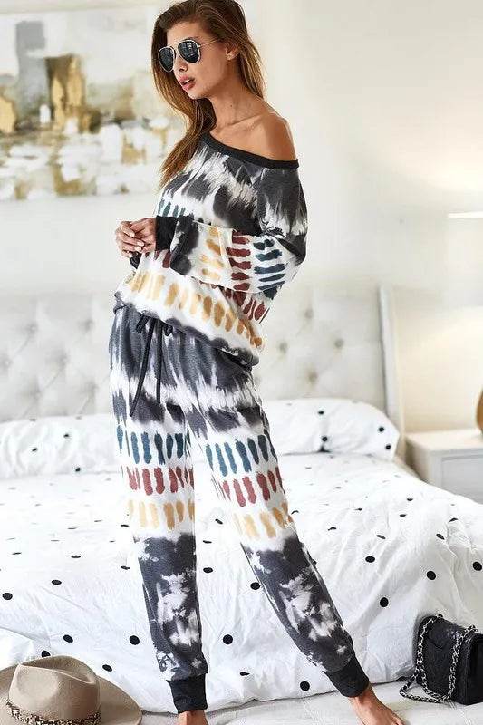 BiBi Tie Dye Print French Terry Top - Trendy Women's Casual Short Sleeve T-Shirt for Summer Outfits, Beach Wear & Lounge