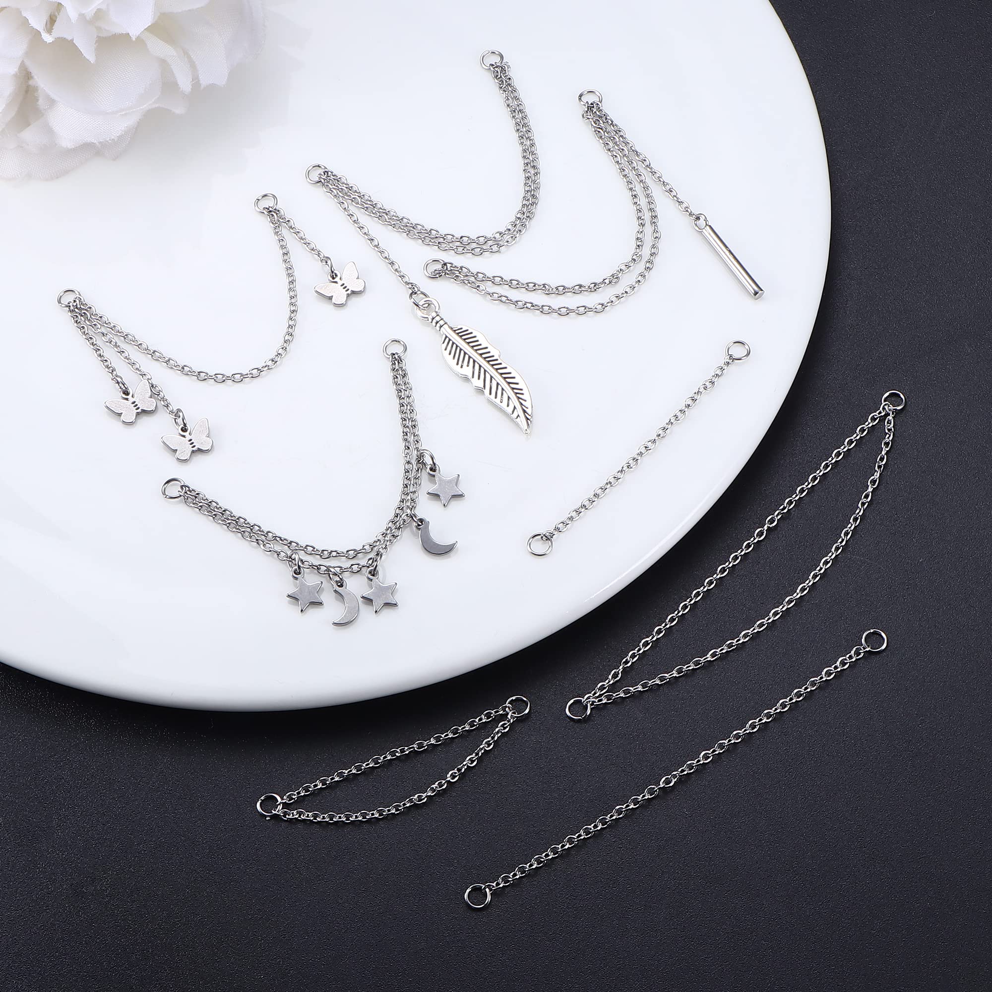FIBO STEEL 20G Cartilage Earrings Set for Women - Huggie Hoop, Flat Back Stud, Star Moon Butterfly CZ Earrings, Dangle Chain Helix Tragus Piercing Jewelry | Perfect for Daily Wear, Parties & Gifts