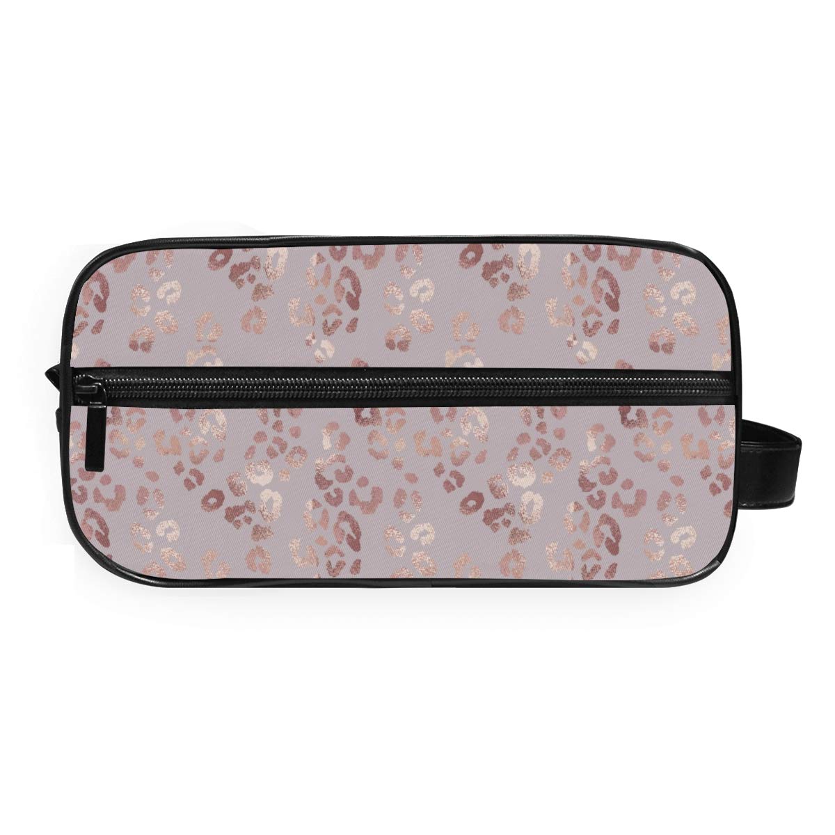 Portable Rose Gold Leopard Print Travel Toiletry Bag - Waterproof Cosmetic Makeup Organizer Pouch for Women | Perfect for Vacation, Gym & Business Trips