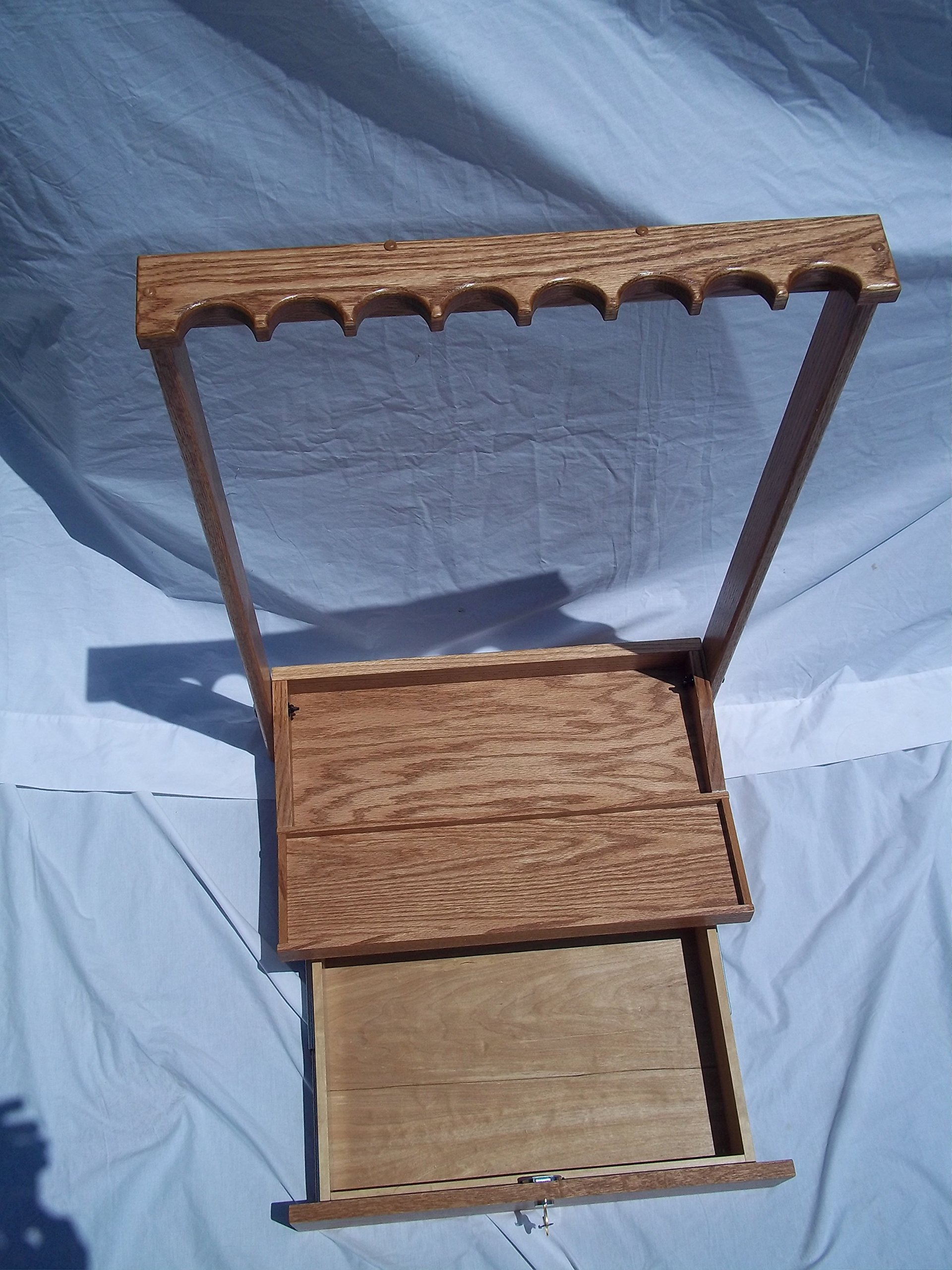 Handmade 8 Gun Rack with Locking Drawer - Natural Wood Finish for Secure Firearm Storage in Home, Cabin, or Hunting Lodge
