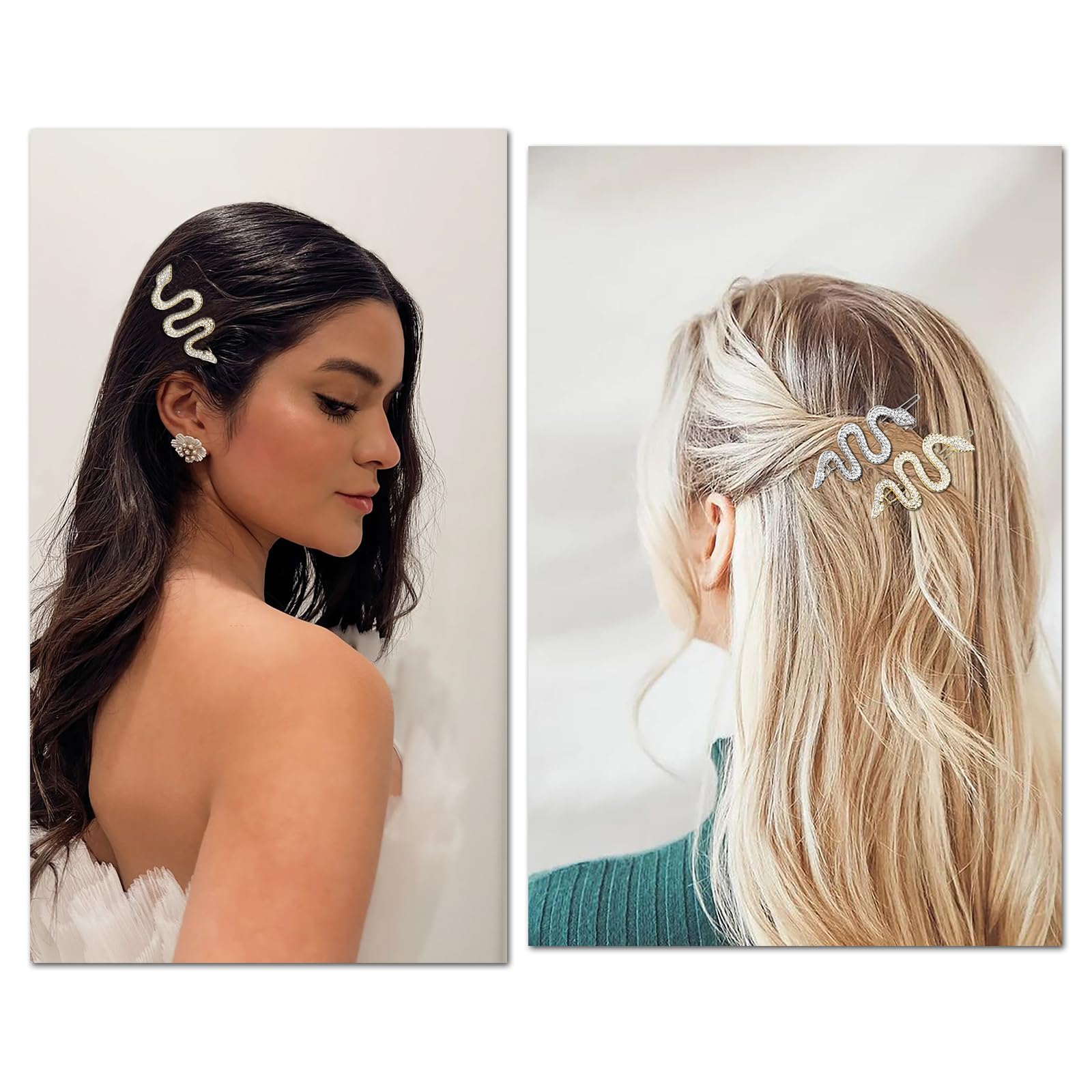 Sparkly Rhinestone Snake Hair Clips Set - 4PCS Alloy Crystal Hair Accessories for Women & Girls | Perfect for Parties, Weddings & Boho Hairstyles