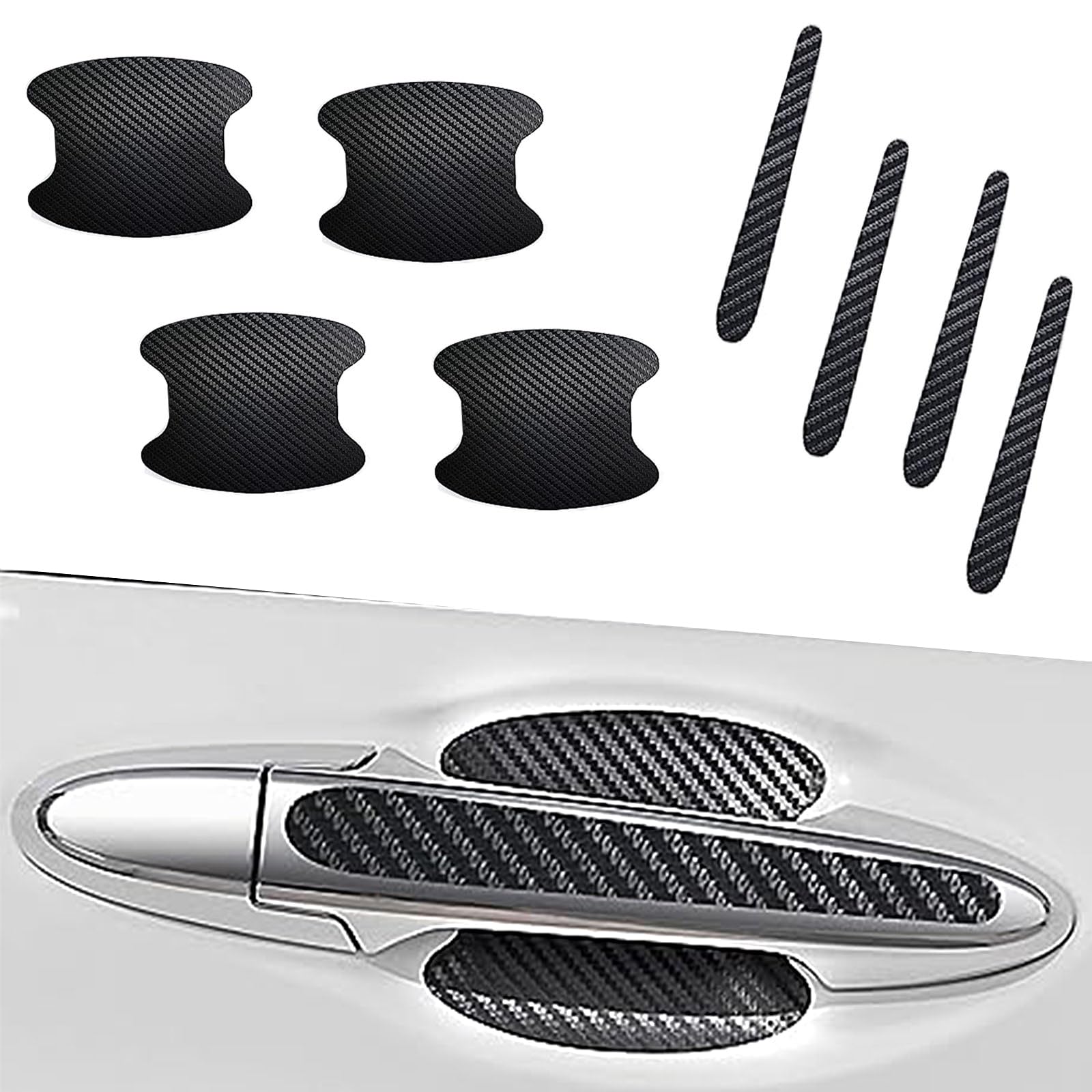 8-Piece Car Door Protection Kit - Scratch-Proof Door Handle Stickers & Carbon Fiber Door Bowl Protectors - Universal Fit for Most Cars, Trucks, Vans (Black) - Prevent Scratches & Keep Your Vehicle Looking New