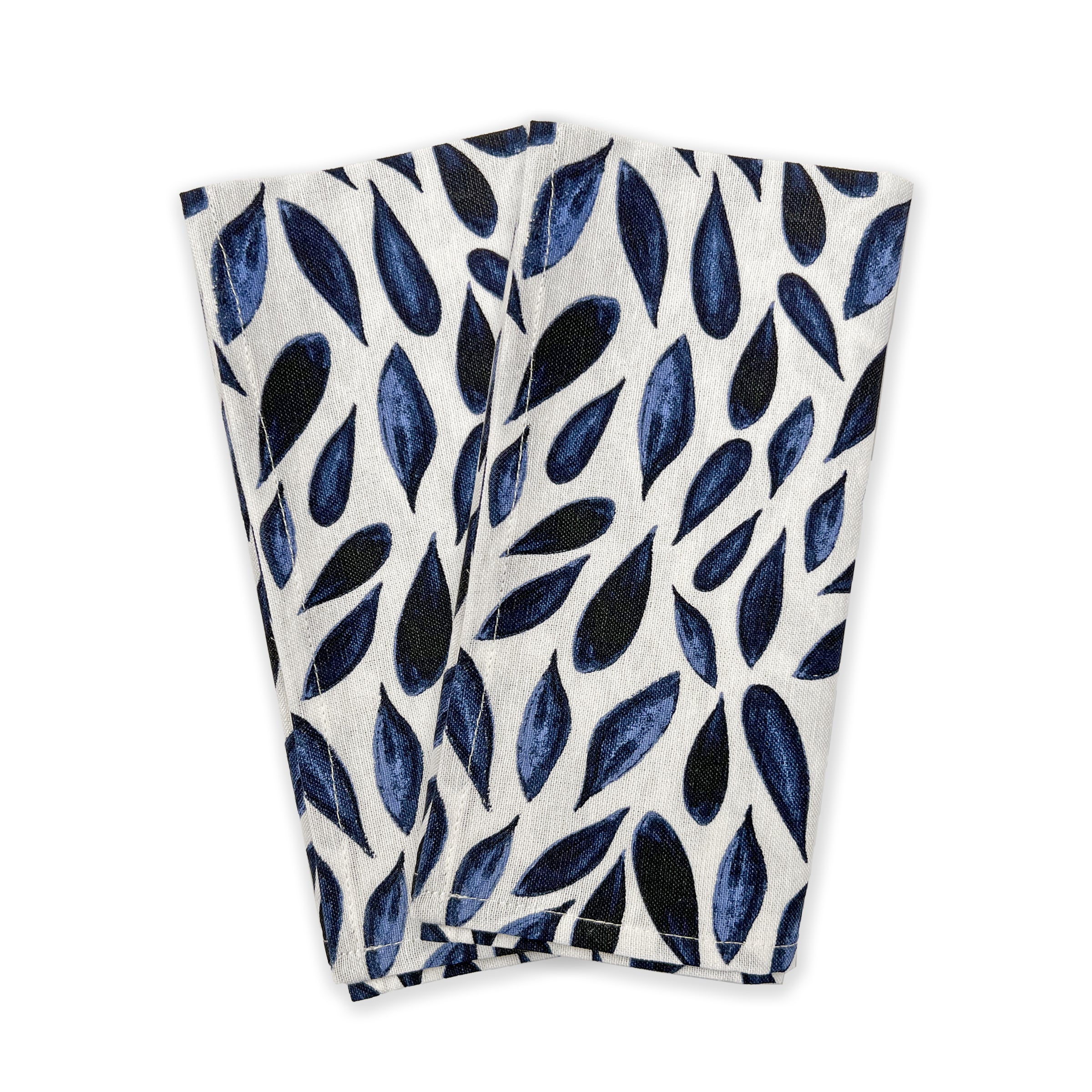 Premium Blue Bay Leaf Printed Dinner Napkins - Set of 2, 100% Cotton Eco-Friendly Cloth Napkins for Formal Dining, Wedding, and Holiday Table Decor