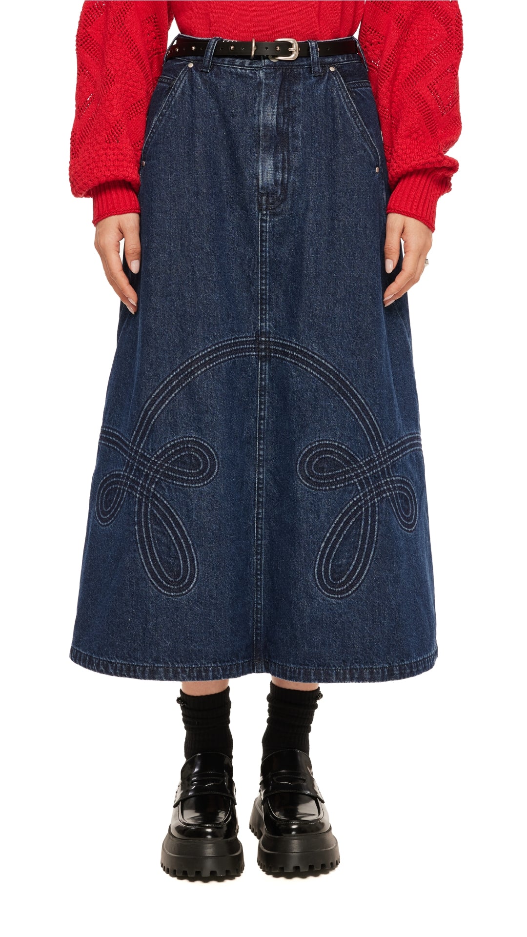 Stylish Corded Braiding Denim A-Line Skirt for Women - Vintage High Waist Flared Skirt - Perfect for Casual Outings, Office Wear & Date Nights