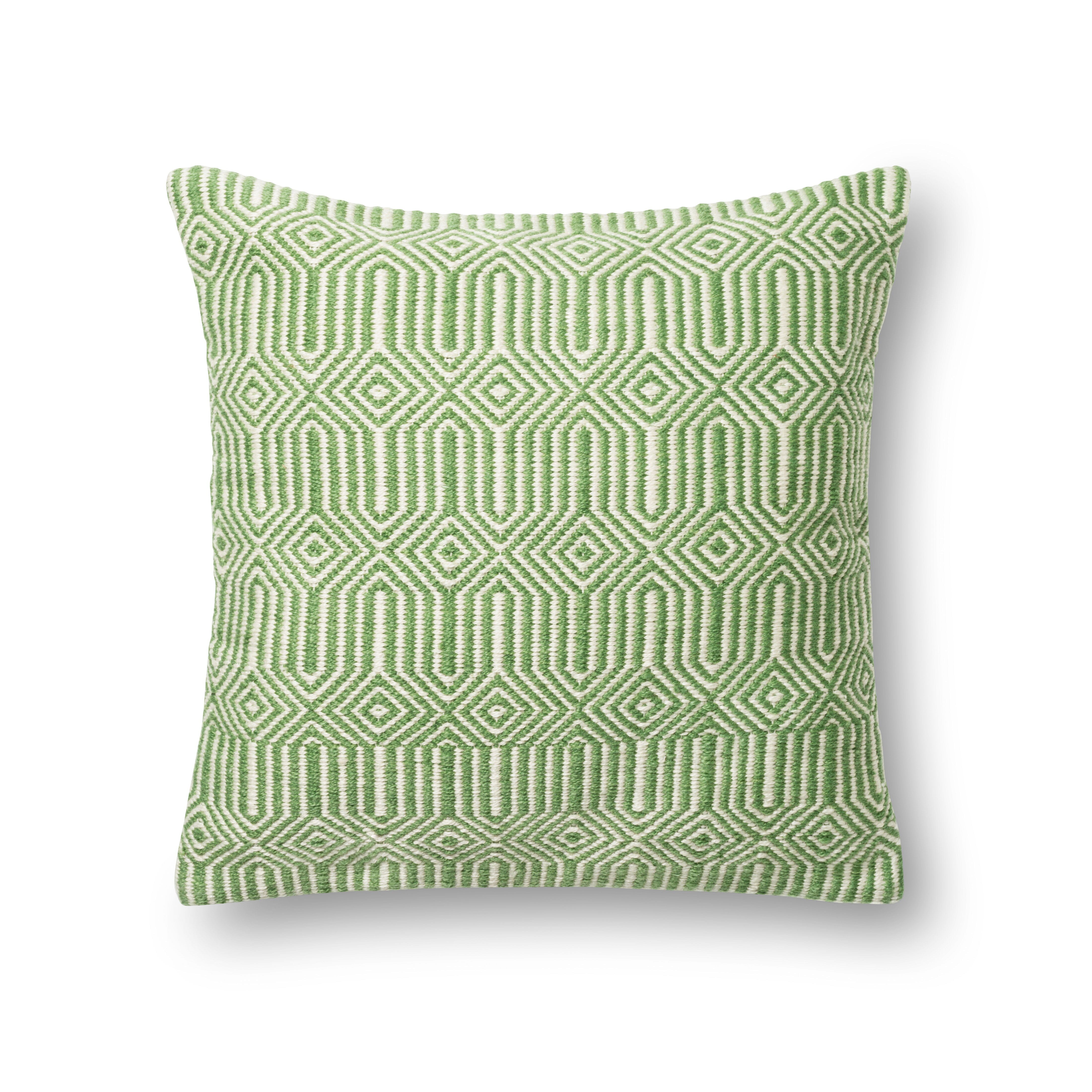 Loloi Decorative Throw Pillow - Green and Ivory Cotton Blend Cushion Cover for Sofa, Bed & Home Decor | Perfect for Living Room, Bedroom & Cozy Spaces