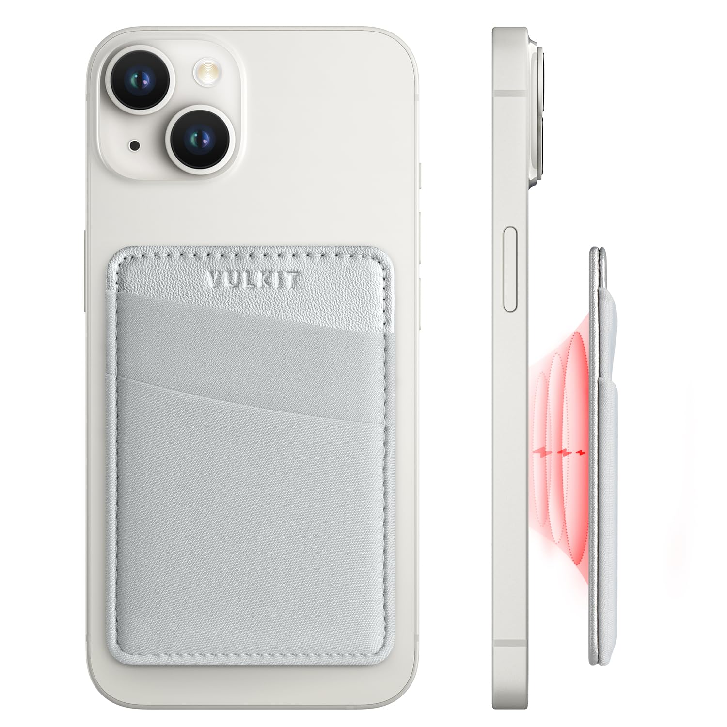VULKIT Magnetic Phone Wallet for MagSafe - Slim RFID Blocking Card Holder for iPhone 16/15/14/13/12 Series - Secure Wallet Case with Strong Magnets (Silver) | Perfect for Everyday Carry, Travel & Contactless Payments
