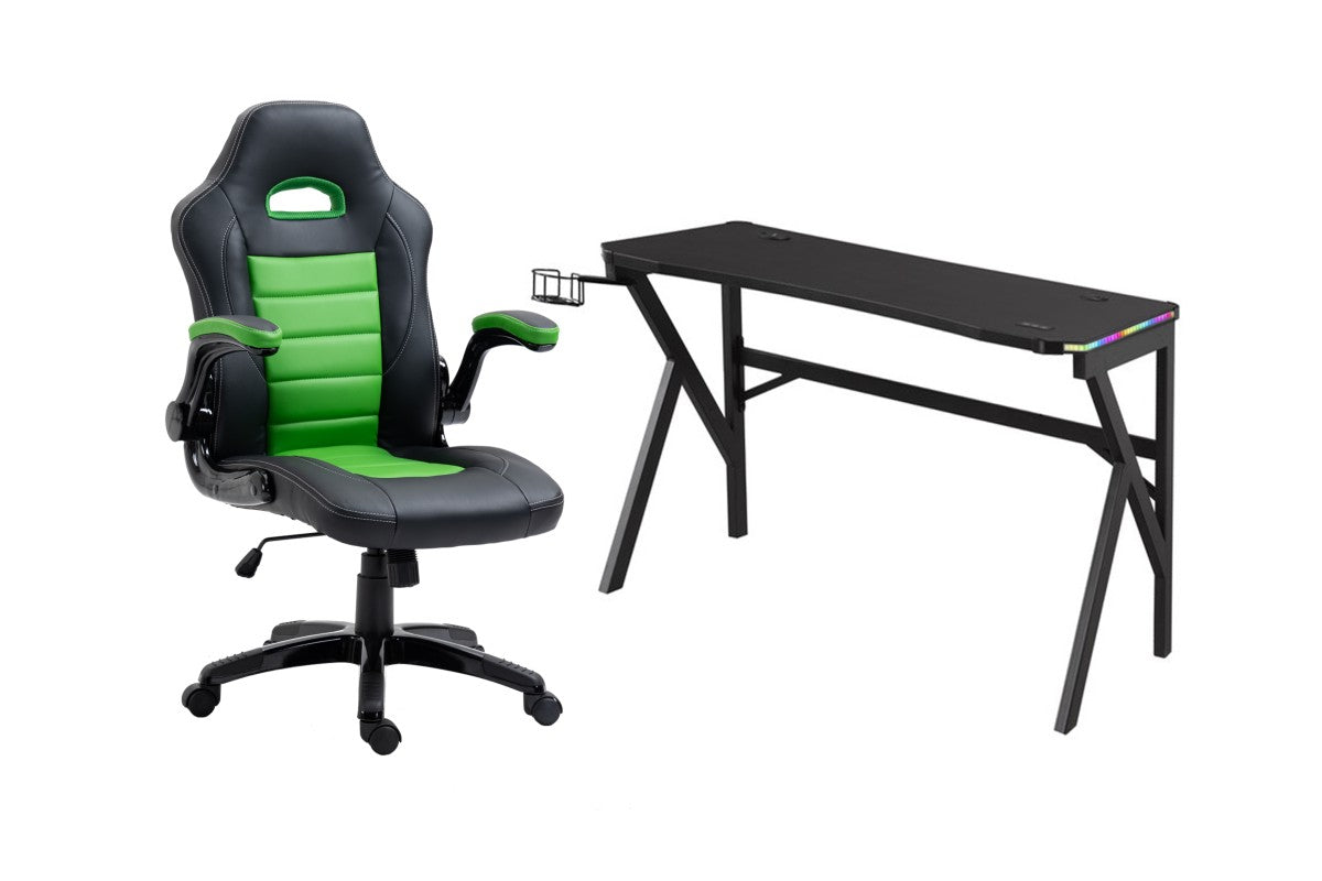 Premium Gaming Desk & Chair Set - Ergonomic Green & Black Gamer Setup for PC & Console - Perfect for Streaming, Esports & Home Office