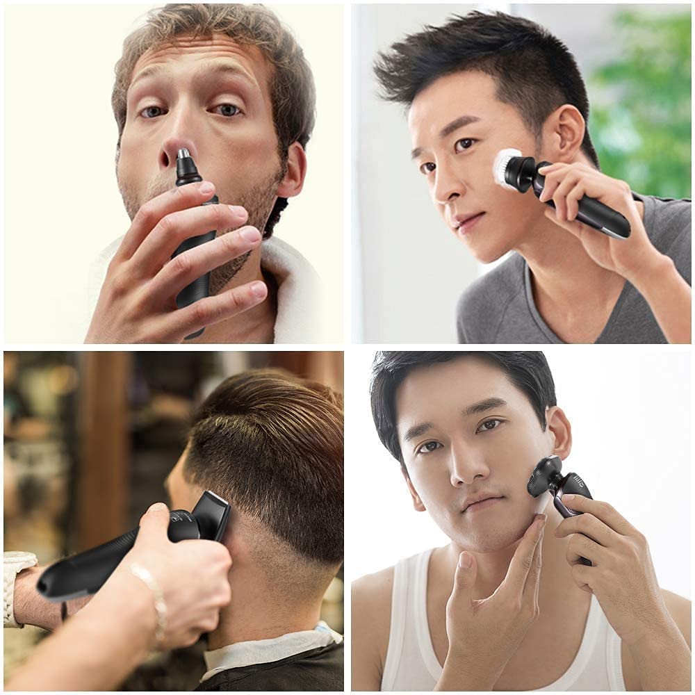 Rechargeable Cordless Electric Shaver for Men - Wet/Dry Rotary Shaver with LED Display, Nose Hair Trimmer & Facial Brush | Bald Head Shaving & Grooming Kit | Perfect for Travel, Home & Gym Use