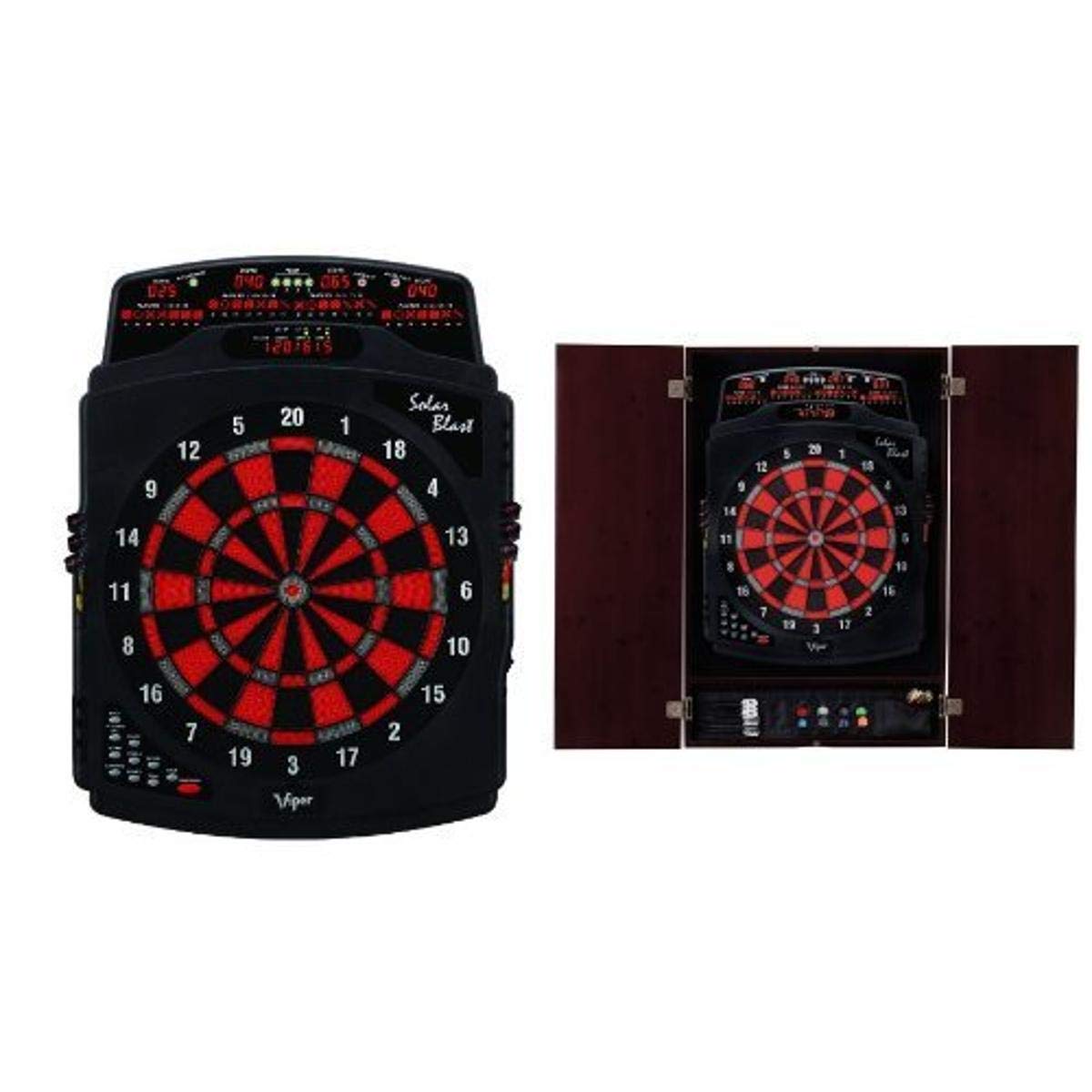 Viper Solar Blast Electronic Dartboard Set with Mahogany Cabinet - Professional Dart Board Game for Home, Bar & Game Room - Includes 6 Steel Tip Darts & LED Scoring Display for Indoor Entertainment