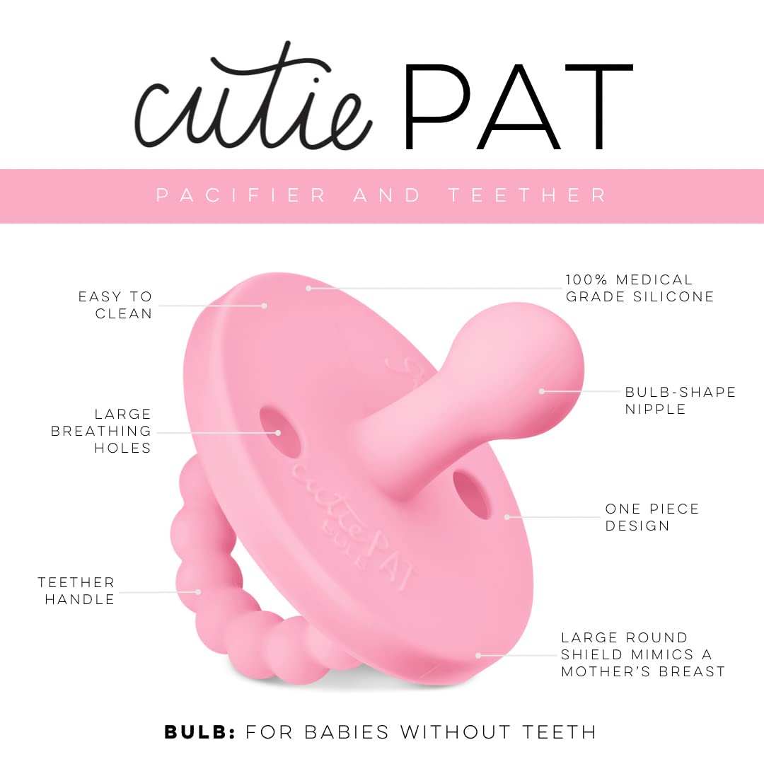 Ryan & Rose Cutie PAT Pacifier Teether - BPA-Free Baby Soother with Bulb & Taffy Designs | Perfect for Newborns, Infants & Toddlers | Helps with Teething Pain & Comforting | Ideal for Daycare, Travel & Sleep Time