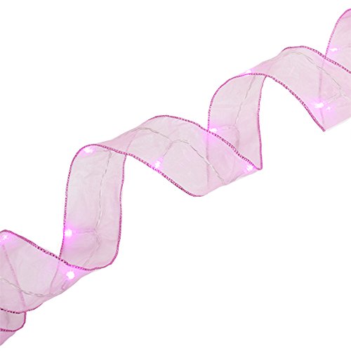 Battery Operated LED Organza Ribbon Lights 9ft Baby Pink - Waterproof Fairy String Lights for Wedding, Party, Christmas, Home Decor (Indoor & Outdoor Use)