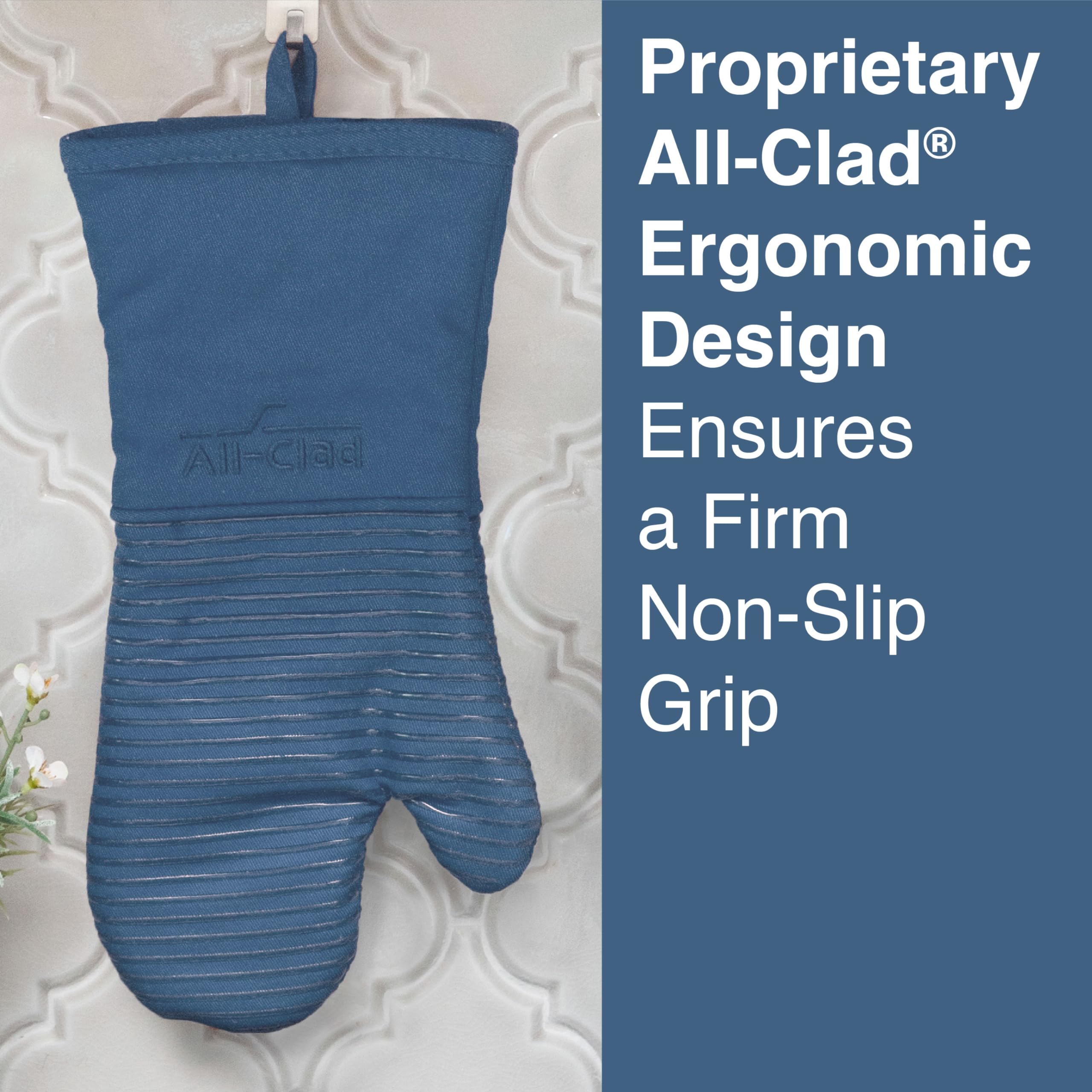 All-Clad Premium Silicone Oven Mitts - Heat Resistant to 500°F, 100% Cotton & Silicone Kitchen Gloves, 14