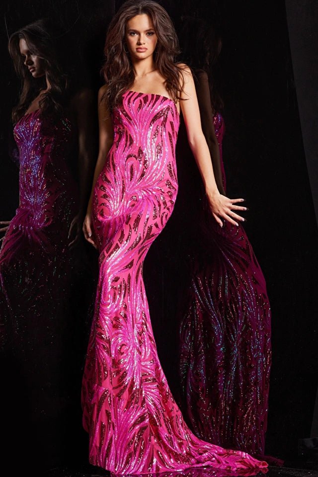 Jovani 23876 Hot Pink Embellished One Shoulder Prom Dress for Women - Perfect for Evening Parties, Cocktail Events & Special Occasions