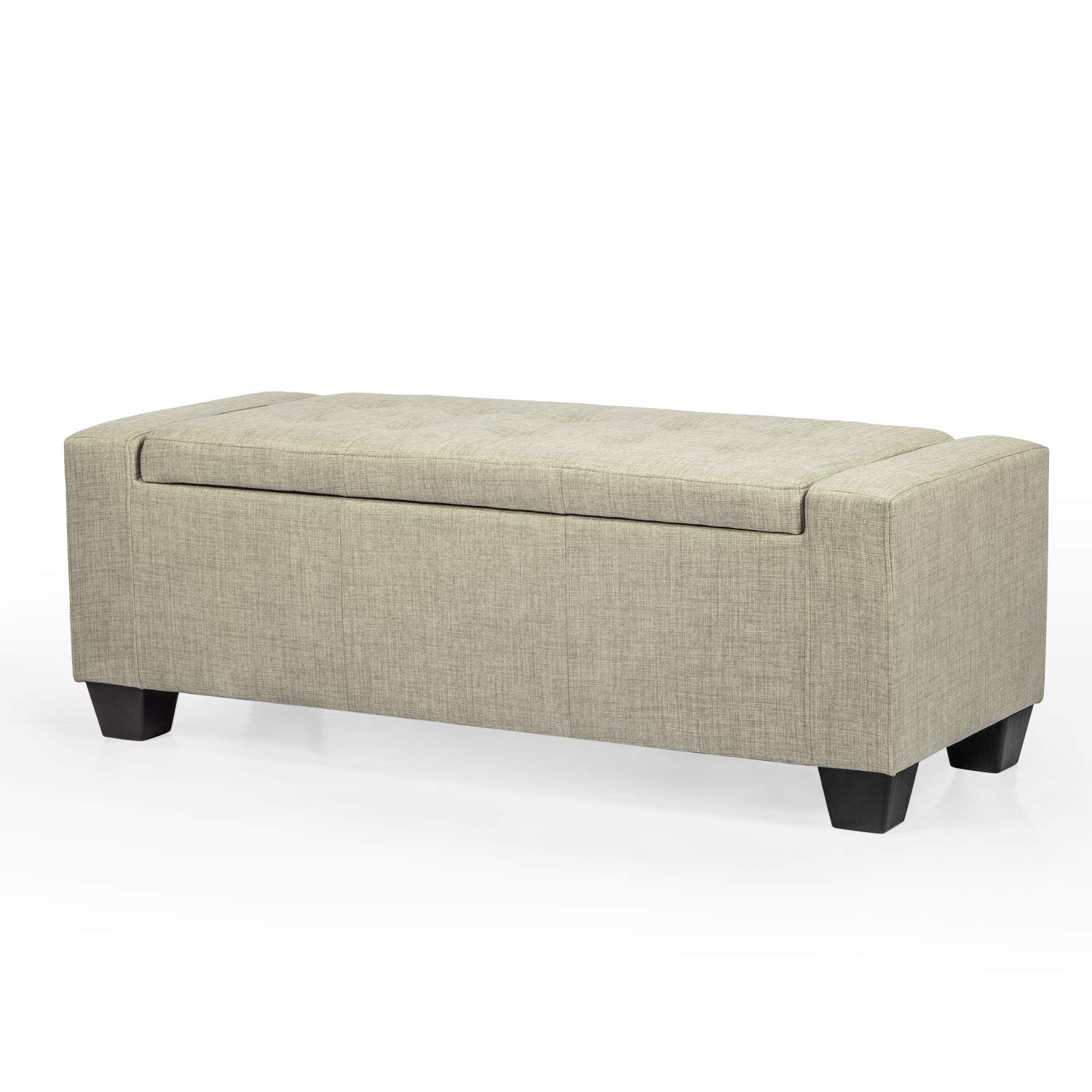 Joveco Storage Ottoman Bench - Rectangular Fabric Tufted Footrest with Flip Top Lid - Multi-Purpose Storage Seat for Living Room, Bedroom & Entryway - Beige Home Decor - Perfect for Extra Seating, Blanket Storage & Shoe Organization
