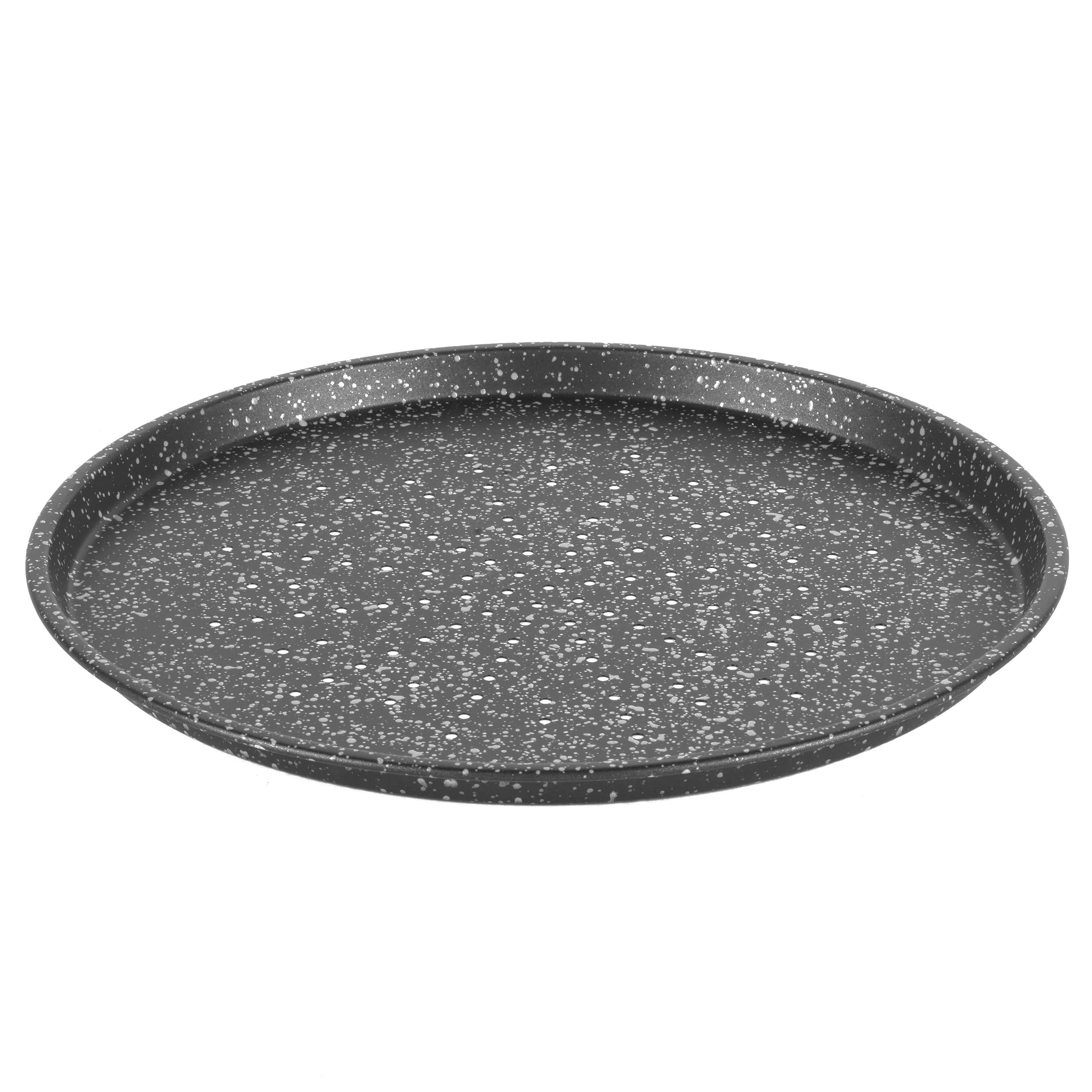 Salter Megastone Pizza Pans Set of 2 – 12-Inch Non-Stick Perforated Crisper Trays for Oven Baking | 29cm Carbon Steel Pizza Tins, PFOA-Free & Oven Safe to 220°C | Perfect for Homemade Pizza, Nachos & Party Snacks