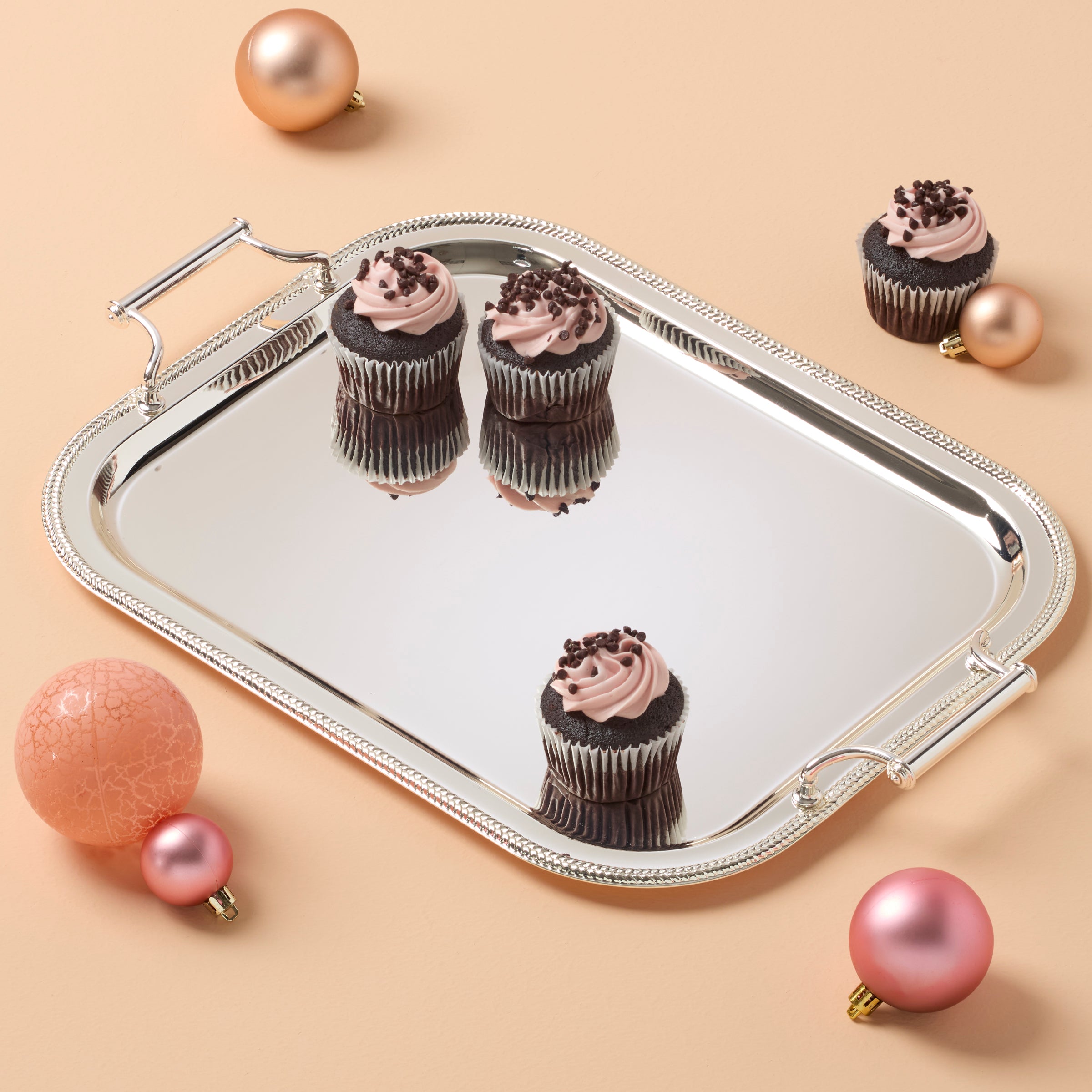 Elegant Rectangle Silver-Plated Serving Tray with Handles - Perfect for Tea Parties, Wedding Receptions & Home Decor