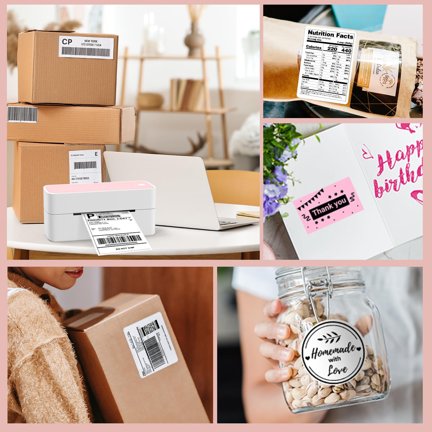 Phomemo 241BT 4x6 Bluetooth Thermal Label Printer for Shipping, Business & E-commerce – Compatible with UPS, Amazon, DHL, Shopify, eBay – Perfect for Warehouse, Retail & Home Office Use – Pink