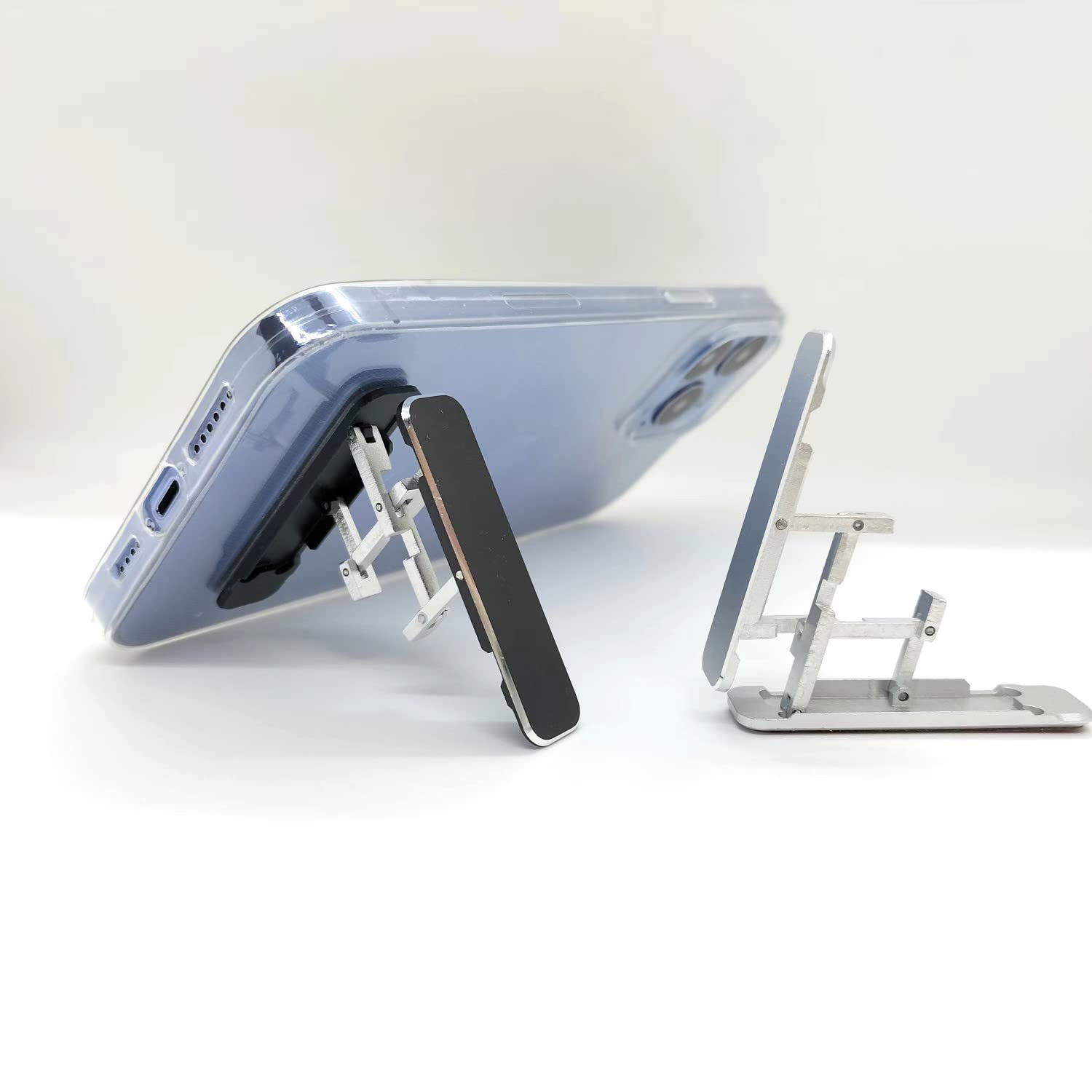Adjustable Angle Foldable Cell Phone Stand Holder for iPhone, iPad, Tablets - Black & Silver | Perfect for Desk, Bed, Car & Office Use