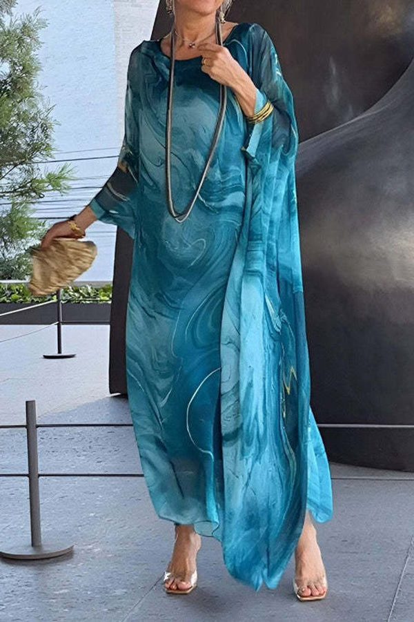 Stylish Printed Crew Neck Loose Maxi Dress for Women - Resort Wear, Beach Vacation & Summer Outfits