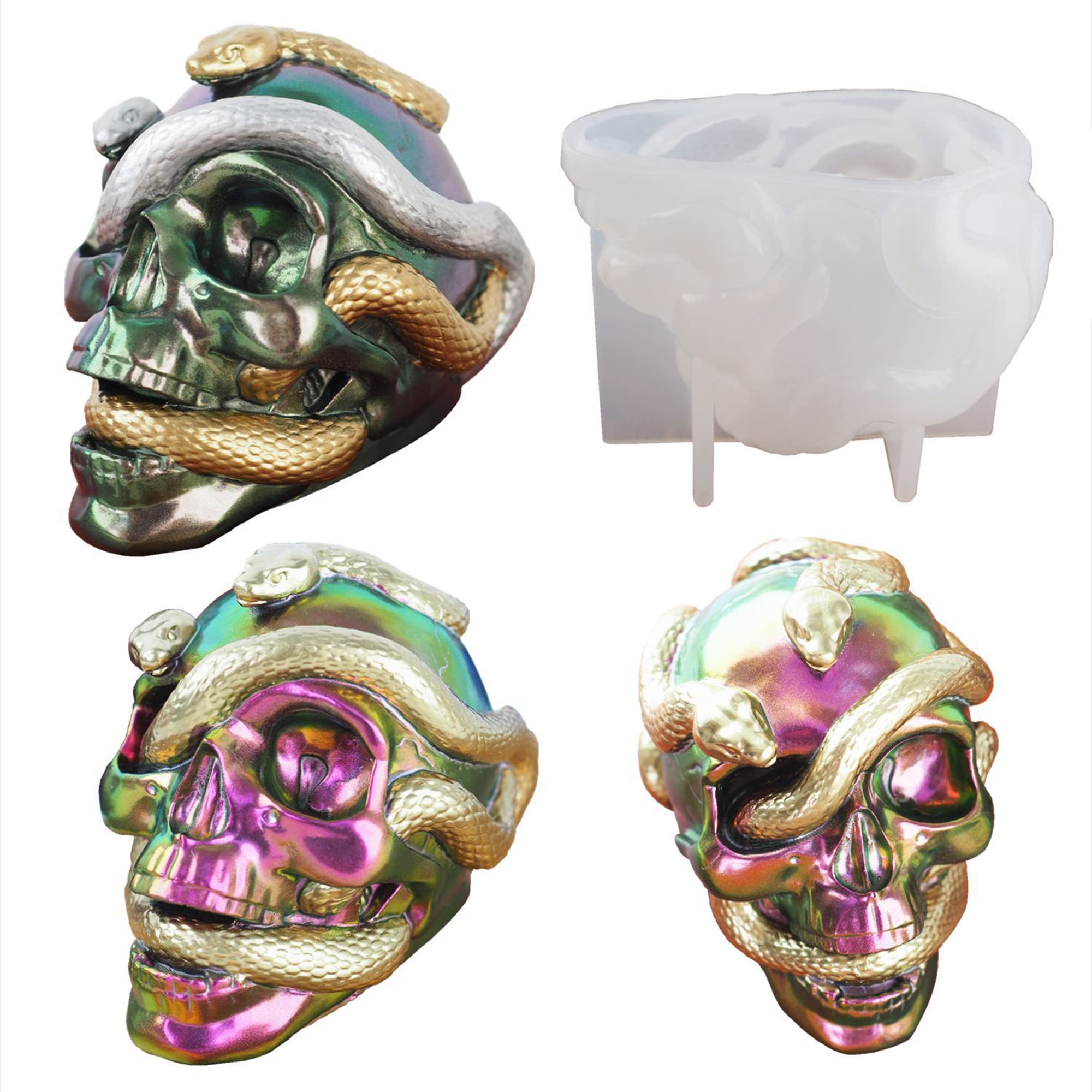 3D Snake Skull Silicone Mold for Epoxy Resin & DIY Crafts - Halloween Decor, Candle Making, Jewelry Casting - Reusable Baking Mold for Chocolate, Soap, Candles (Skull Design)