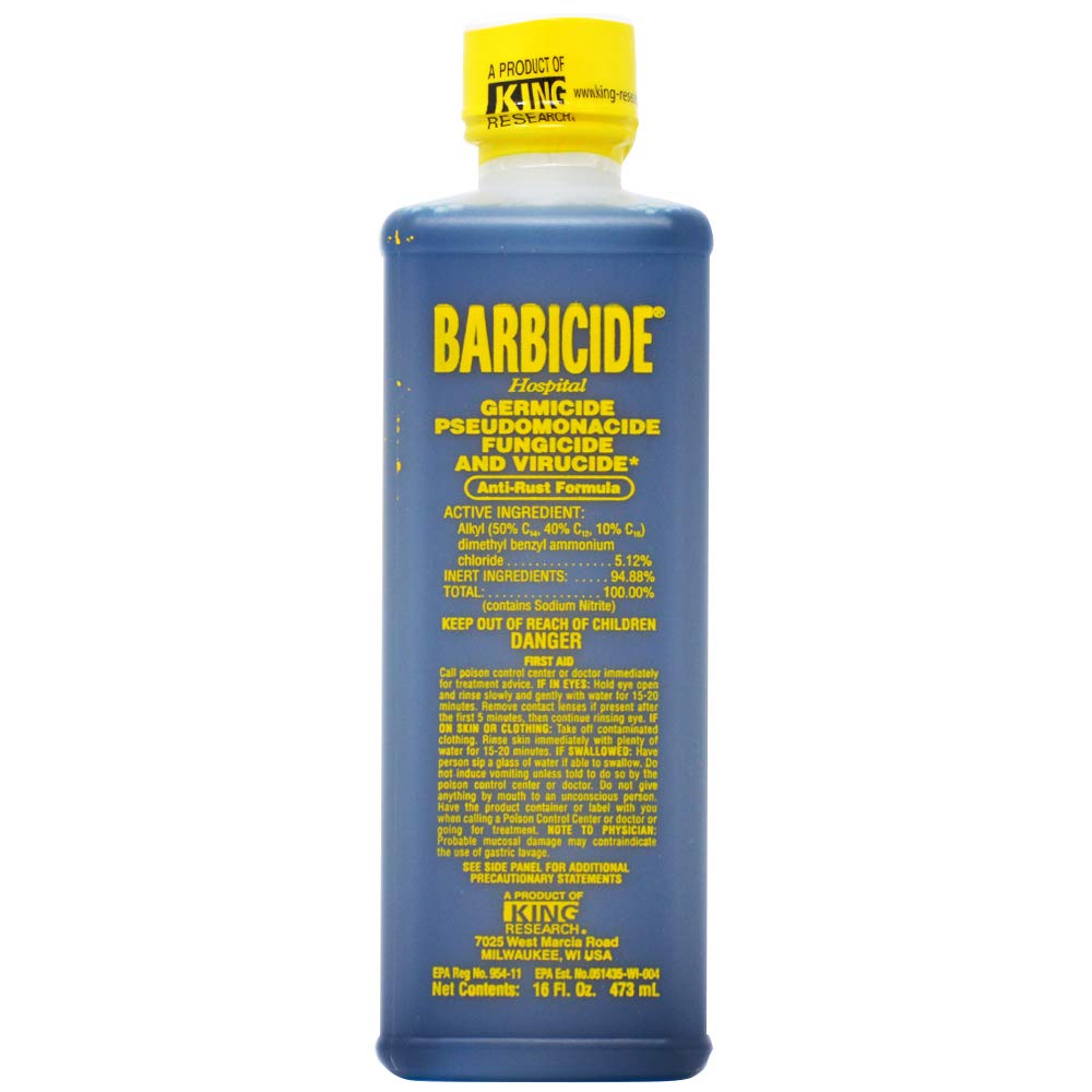 Barbicide Disinfectant 16 oz - Professional Salon & Barber Disinfecting Solution for Combs, Scissors & Tools - Kills Viruses & Bacteria - Ideal for Beauty Salons, Barber Shops & Home Use