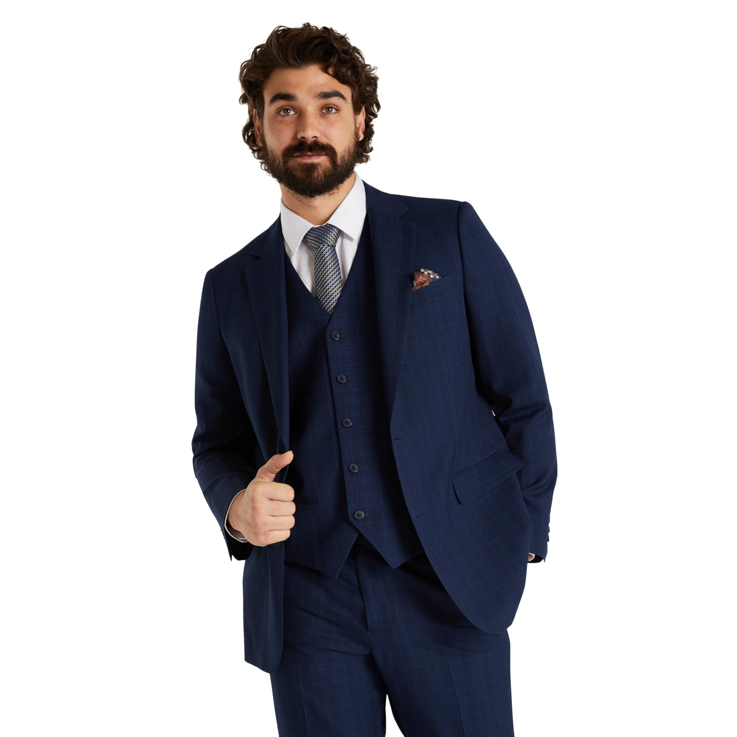 Johnny Bigg Saylor Men's Check Suit Jacket - Navy Notch Lapel Blazer | Formal & Business Attire for Weddings, Office & Special Events
