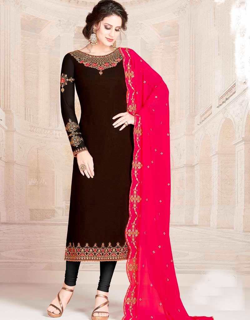 Elegant Black Faux Georgette Chudidar Suit for Women - Traditional Indian Kurti Set with Palazzo Pants - Perfect for Weddings, Festivals & Special Occasions