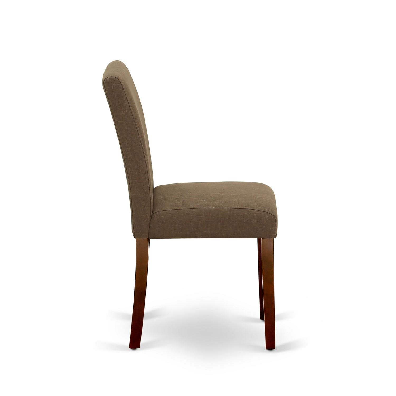 East West Furniture ABP3T18 Abbott Parson Dining Chairs - Set of 2 Mahogany Wood Upholstered Chairs with Coffee Linen Fabric Cushions | Elegant Dining Room Seating for Home, Restaurant, or Office