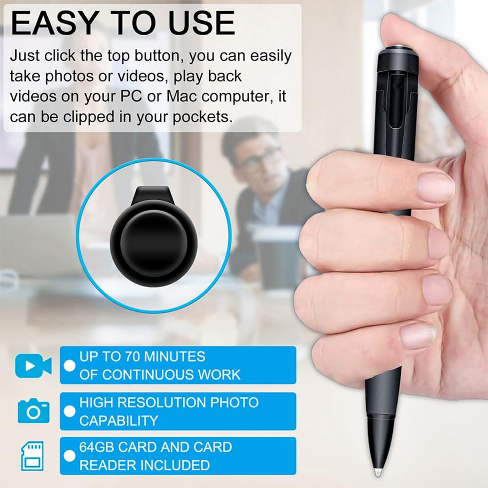 64GB Hidden Spy Camera - Full HD 1080P Mini Nanny Cam with Night Vision | Small Discreet Security Camera for Home, Office & Car Surveillance | Perfect for Nanny Monitoring, Pet Watching & Business Security