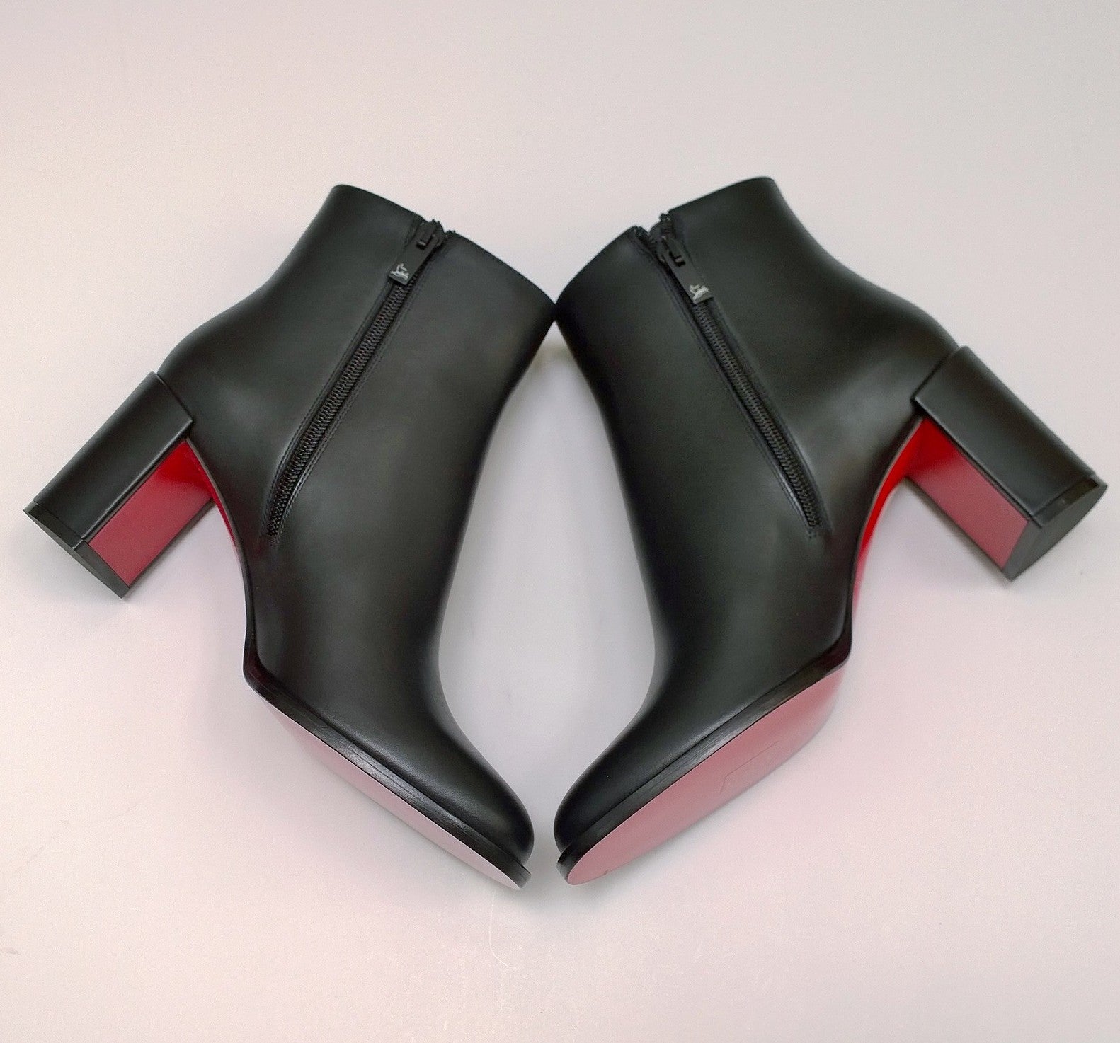 Christian Louboutin Adoxa 70 Black Leather Ankle Boots for Women - Block Heel Booties for Party, Night Out & Special Occasions